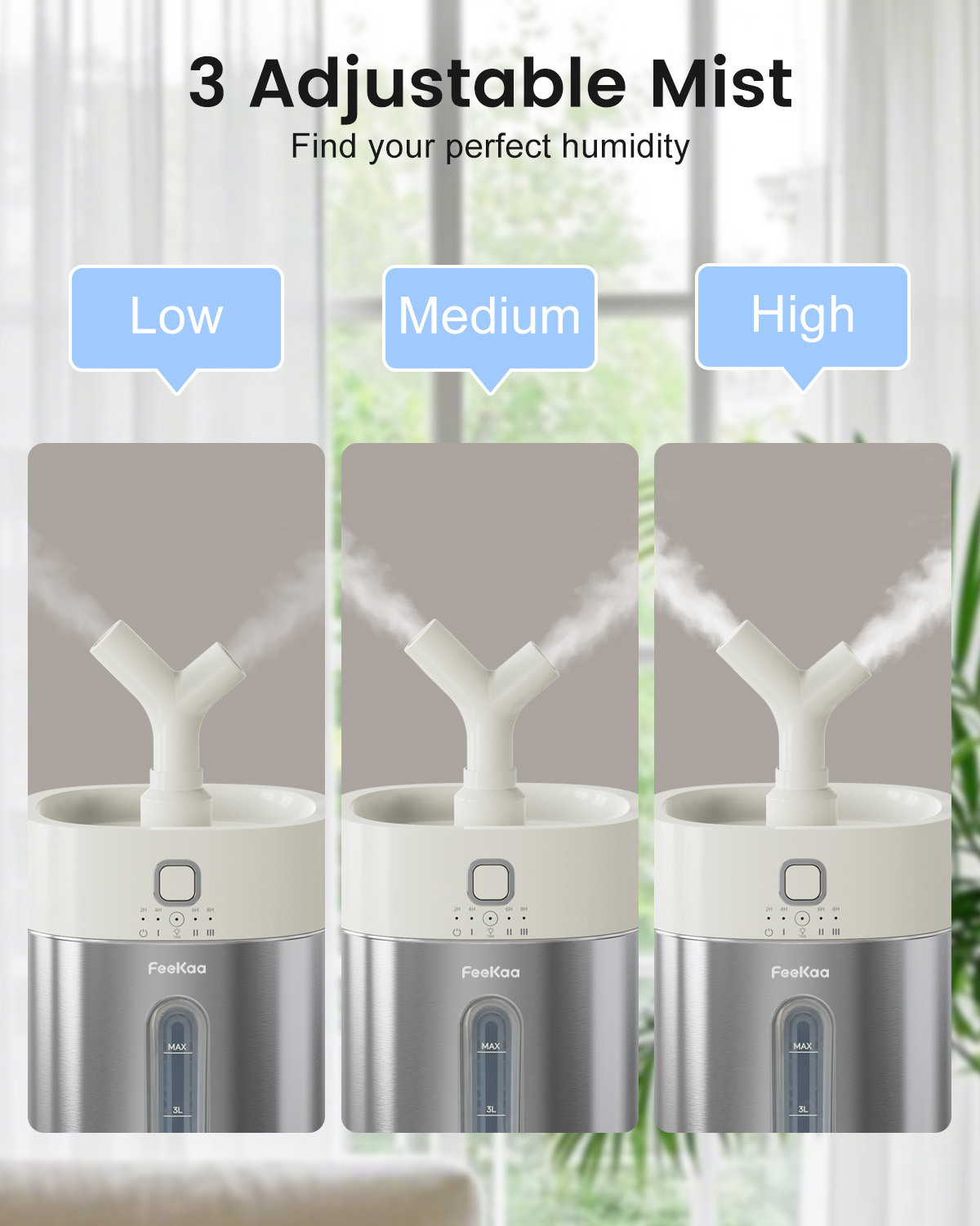 Feekaa Stainless Steel Humidifier Easy Clean, 4L/1Gal Cool Mist Humidifiers for Bedroom up to 500 sq ft, Dishwasher Safe Humidifier Large Room, Humidifiers for Bedroom Baby Nursery Living Room Office