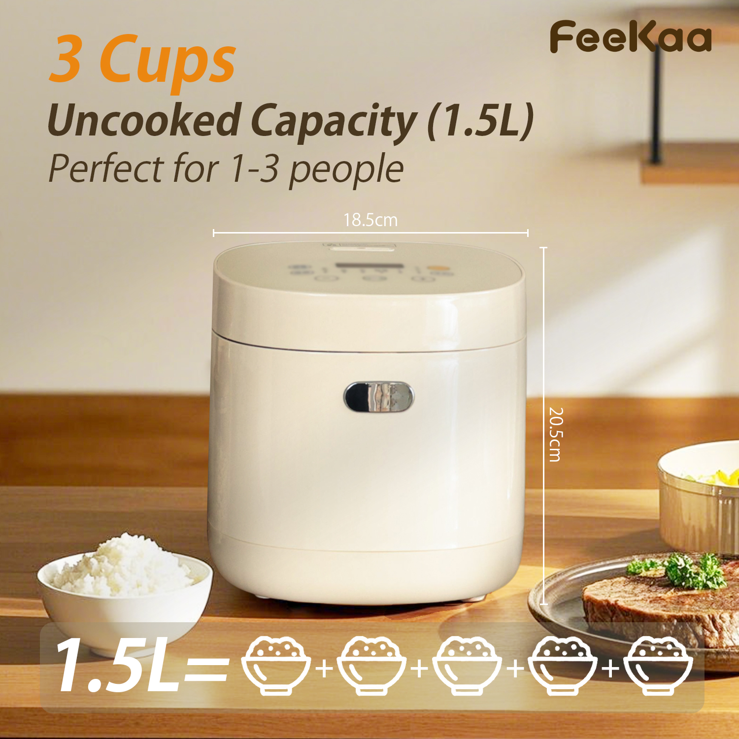 Feekaa Rice Cooker Small 1.5L,Small Sous Vide Cooker for 1-2 People, Mini Electric Rice Cooker, 6 Modes White Rice/Quick Cook/Brown Rice/Cake/Yogurt, 24h Timer Delay & Keep Warm, 3 Cups Uncooked White
