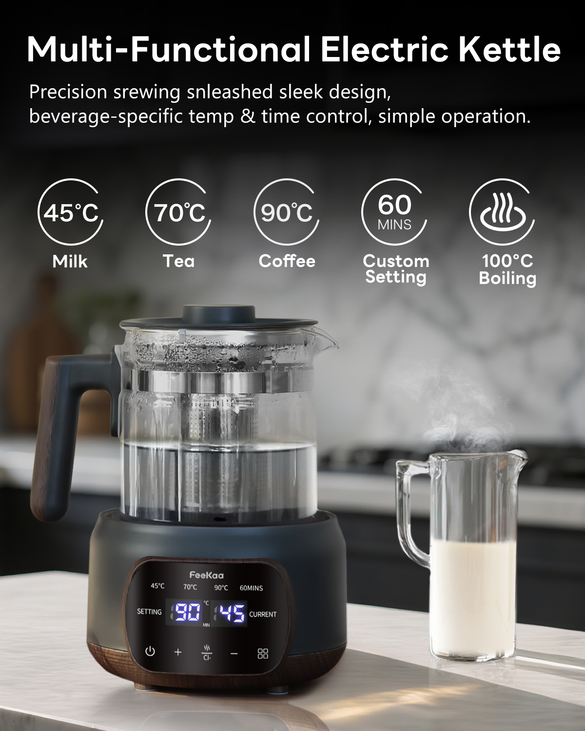 【人気】Feekaa 電気ケトル ガラス 温度調節 保温機能付き 1.3L大容量 Amazon | Feekaa 電気ケトル ガラス 温度調節 (±1℃) 72H保温機能