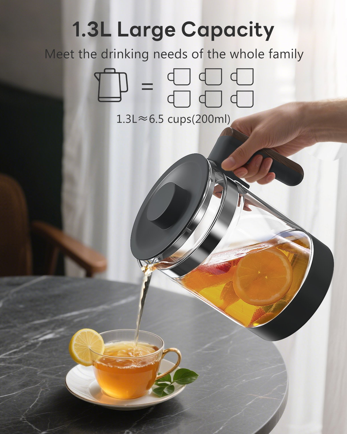 Feekaa Electric Kettle,1.3L Glass Teapot with Removable Infuser,Tea Kettle with Time & Temperature Control,Bouilloire électrique,Tea Maker,Health Pot for Boil Water/Tea/Coffee/Milk,72H Keep Warm,Black