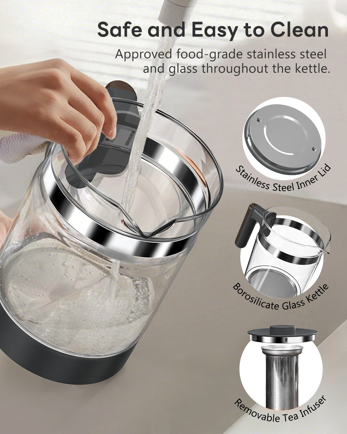 Feekaa Electric Kettle,1.3L Glass Teapot with Removable Infuser,Tea Kettle with Time & Temperature Control,Bouilloire électrique,Tea Maker,Health Pot for Boil Water/Tea/Coffee/Milk,72H Keep Warm,Black