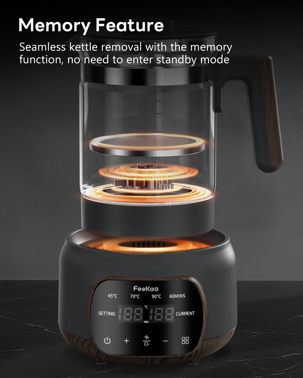 Feekaa Electric Kettle,1.3L Glass Teapot with Removable Infuser,Tea Kettle with Time & Temperature Control,Bouilloire électrique,Tea Maker,Health Pot for Boil Water/Tea/Coffee/Milk,72H Keep Warm,Black