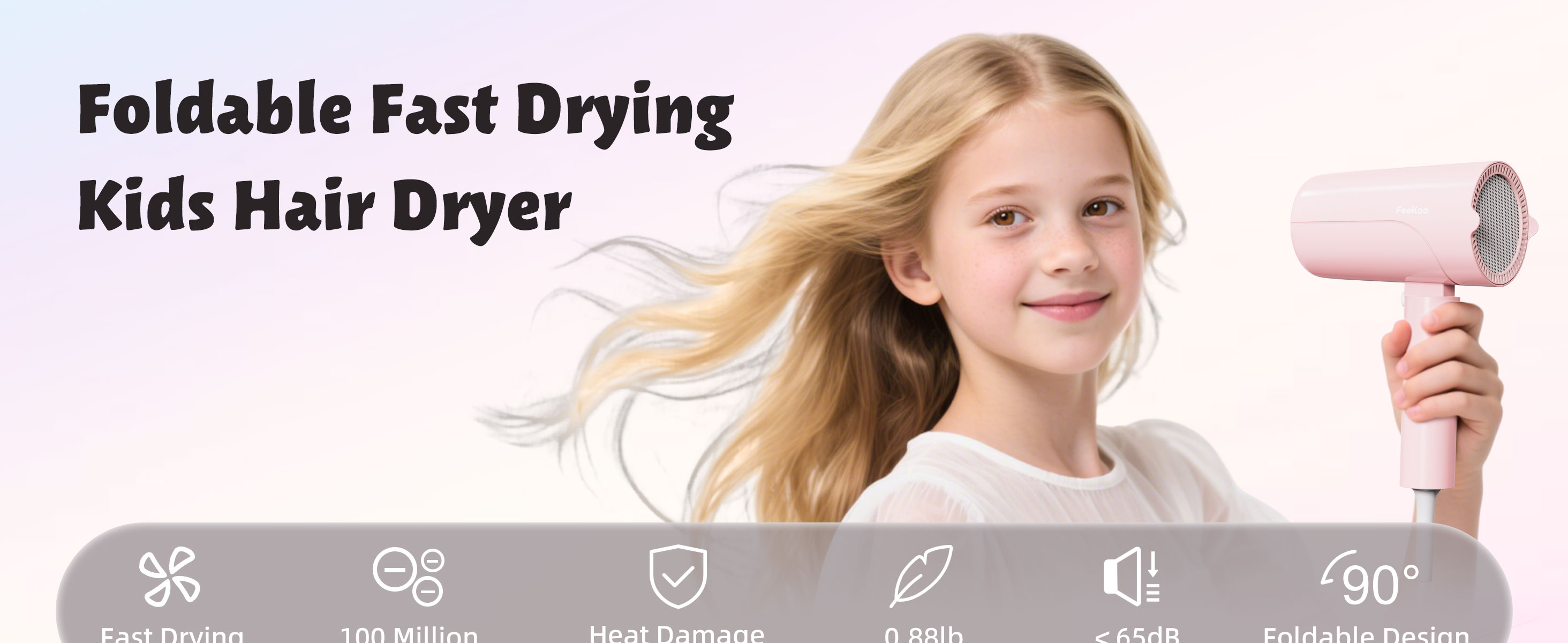 FeeKaa Foldable High Speed Kids Hair Dryer 100 Million