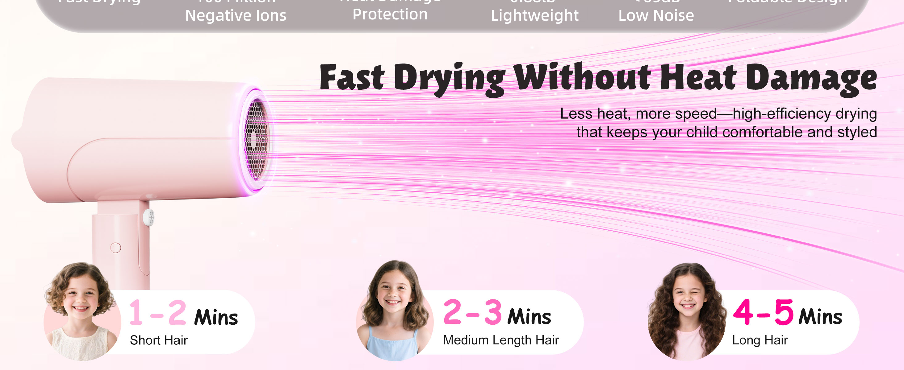 FeeKaa Foldable High Speed Kids Hair Dryer 100 Million