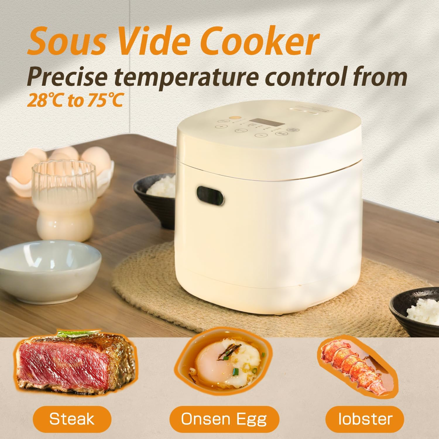 Feekaa Rice Cooker Small 1.5L, 6 Modes for Sous Vide Cooker, White Rice, Quick Cook, Brown Rice, Cake, Yogurt, With 24h Timer Delay & Keep Warm,Mini Rice Cooker 3 Cups Uncooked for 1-3 People, White