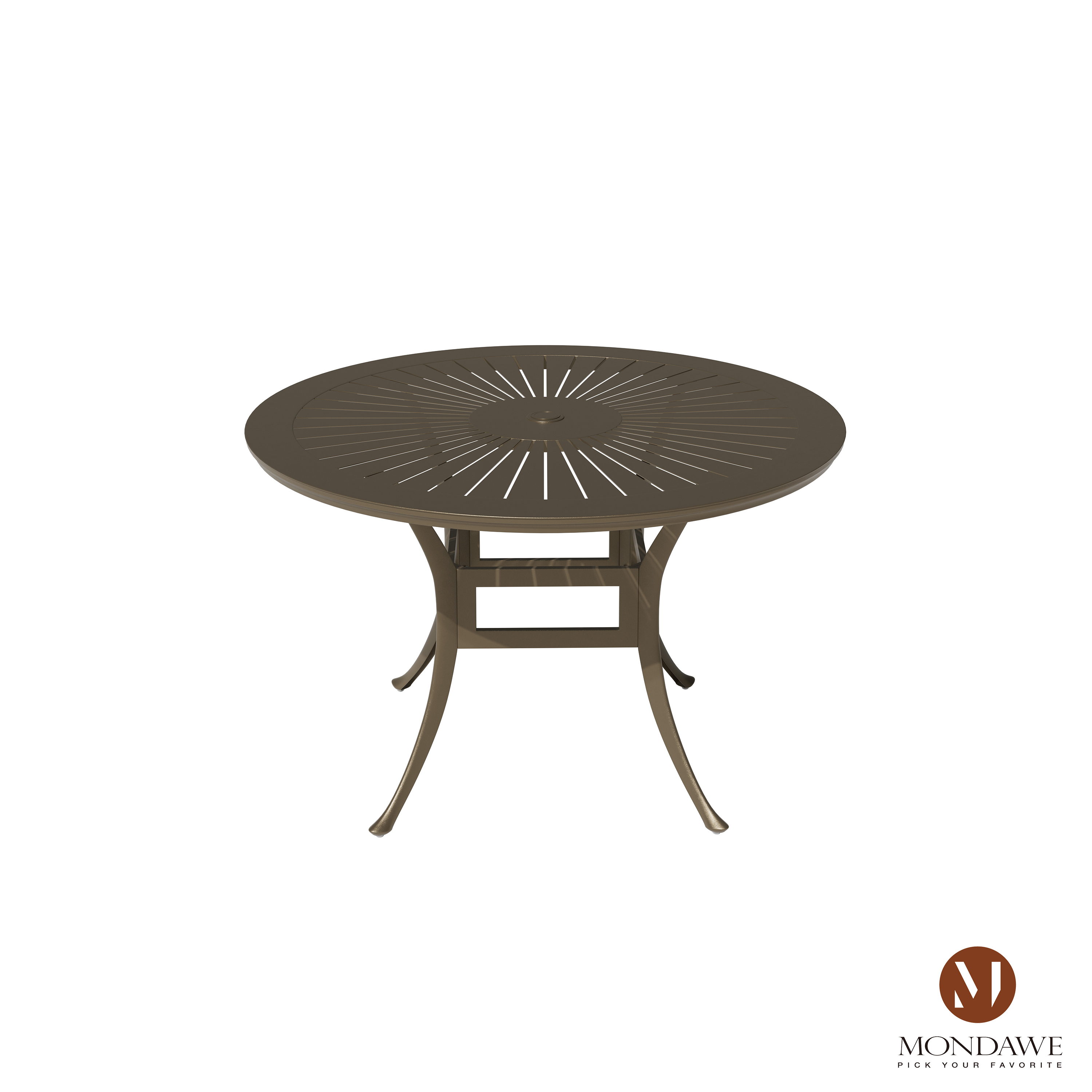 48-Inch Round Powder-Coated Cast Aluminum Outdoor Dining Table with Umbrella Hole - Weather-Resistant Patio Table for 4-6