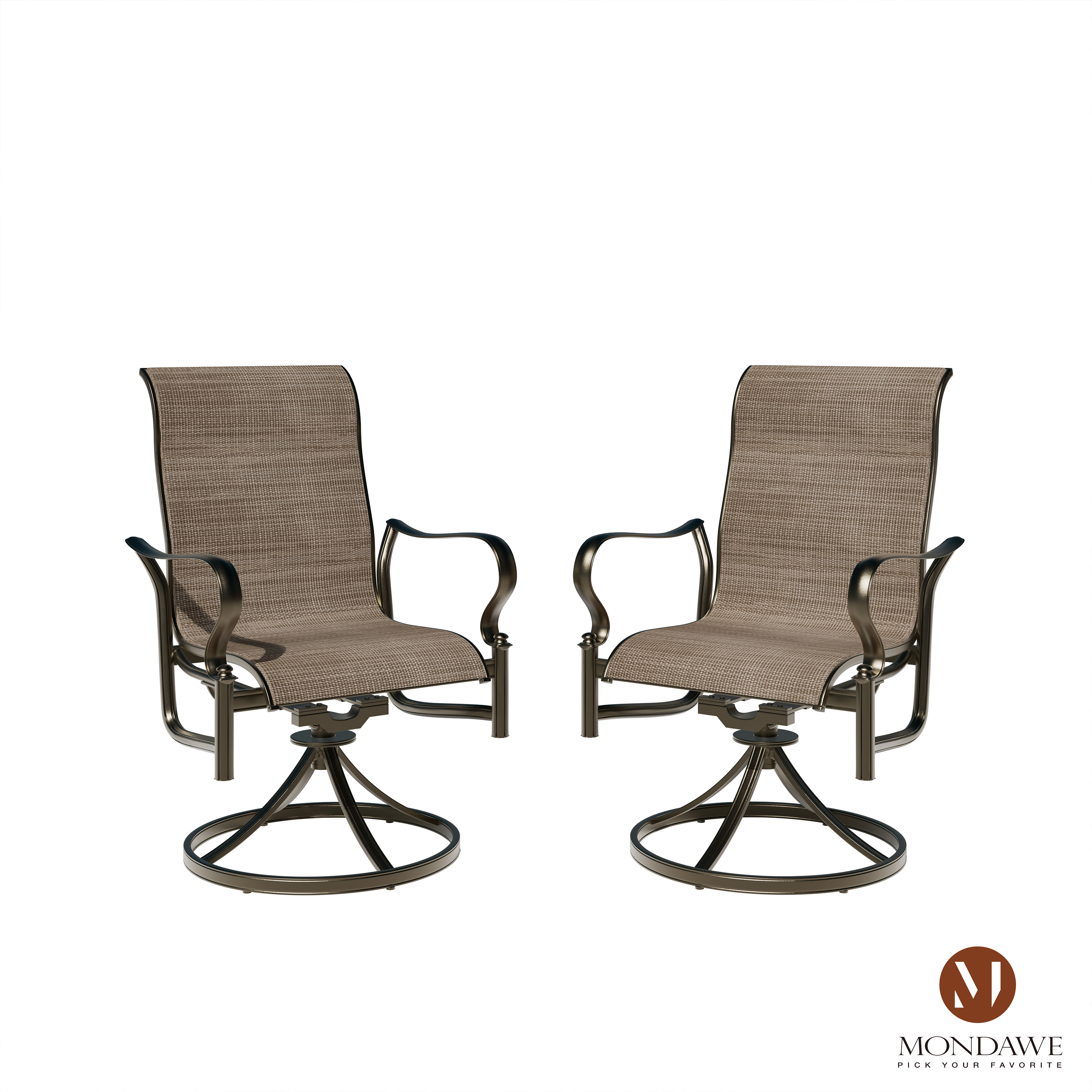 Set of 2 Outdoor Cast Aluminum Swivel Rocking Chairs with Textilene Seats & High-Back Design - Weather-Resistant Patio Lounge Chairs