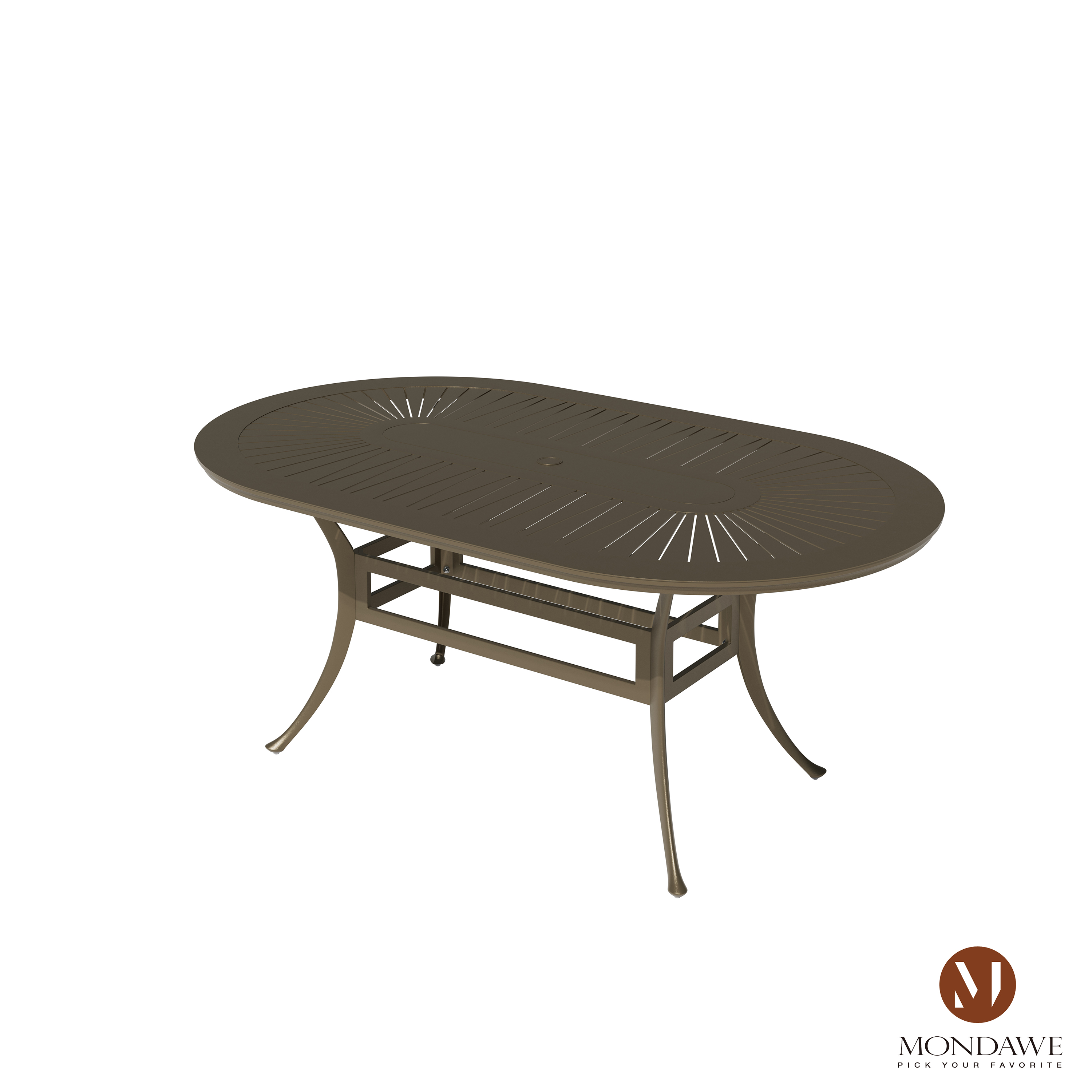 72 x 42 Inch Oval Powder-Coated Cast Aluminum Outdoor Dining Table with Umbrella Hole - Weather-Resistant Patio Table for 6-8