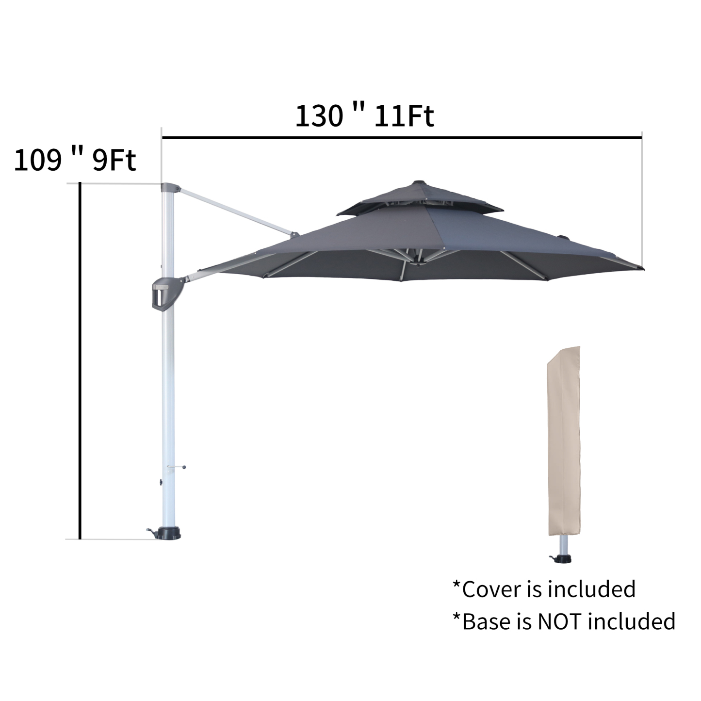MD01WGKC11RGY-Mondawe Large Octagon Cantilever Patio Umbrellas Adjustable 5 Angle Outdoor Umbrella 
