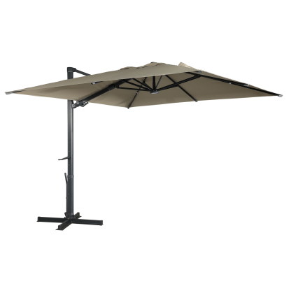 Mondawe 10ft Solar-Powered Cantilever Umbrella 90° Adjustable Tilt Patio Umbrella with Base