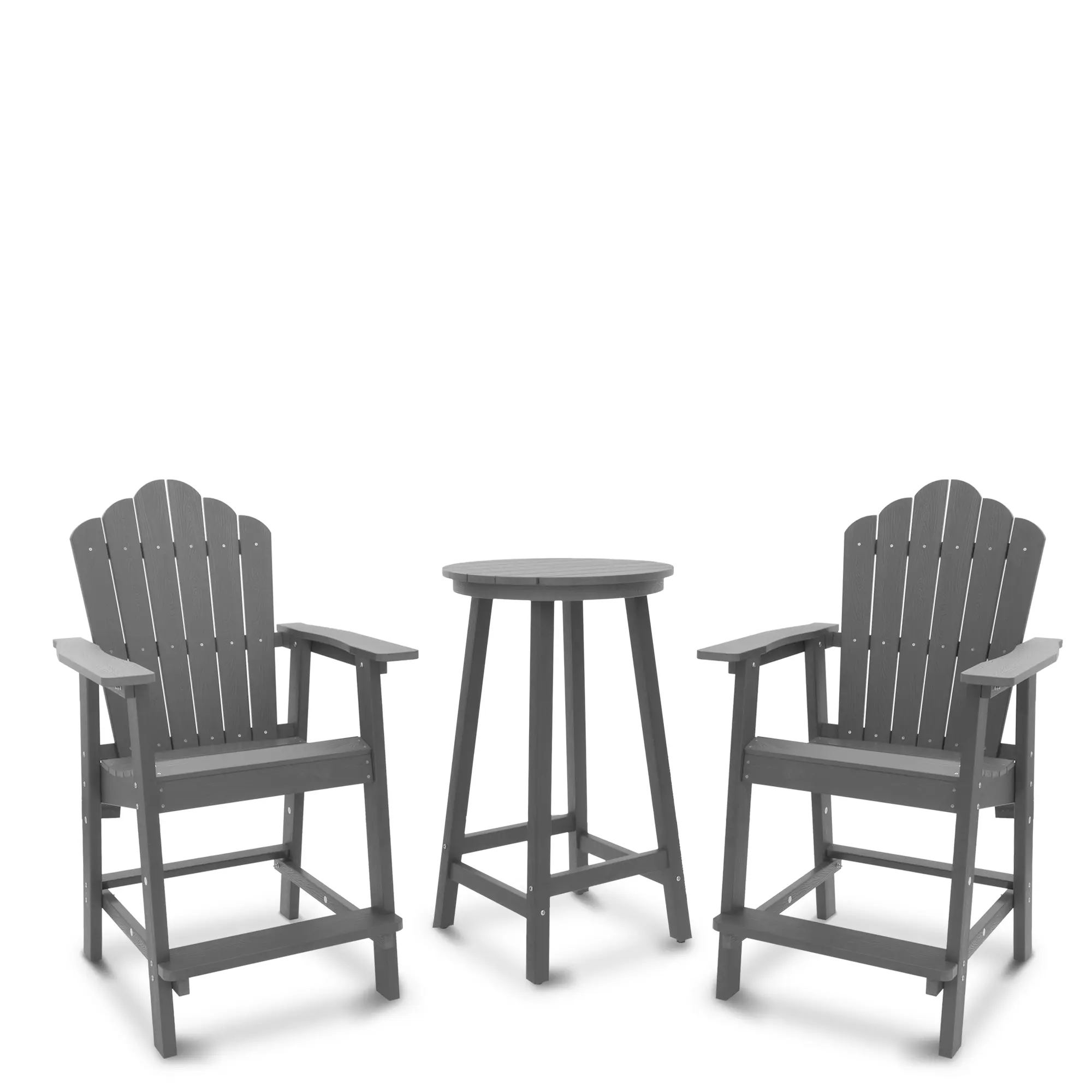 3-Piece Adirondack Bar Height Chairs Set of 2 and Table for Outdoor Deck Lawn Pool Backyard
