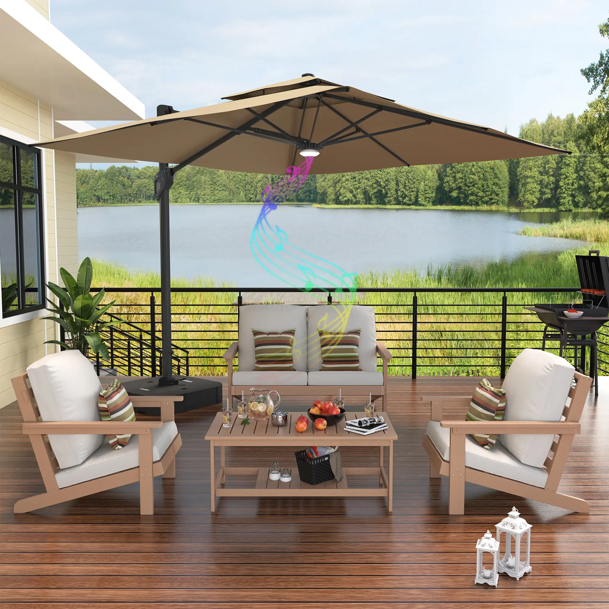 5-Piece/6-Piece Patio Furniture Set with Loveseat, 2 Lounge Chairs, Coffee Table and 10ft Outdoor Umbrella