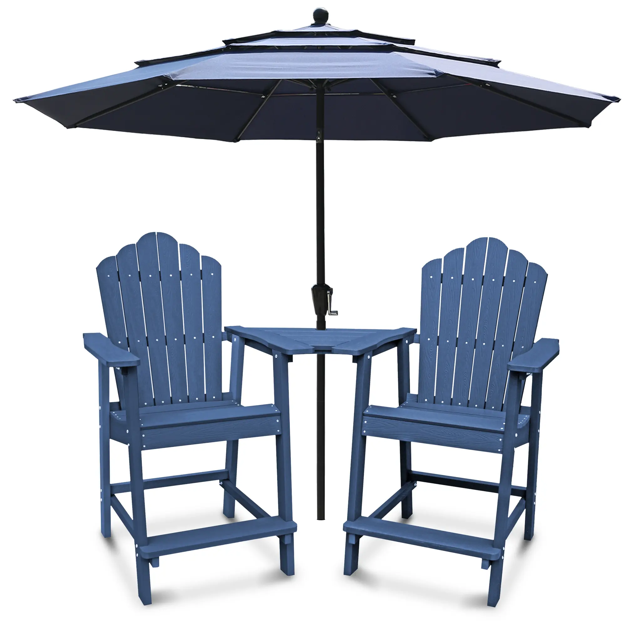 4-Piece HIPS Barstool Adirondack Chair with Tray Set and 10ft Patio Umbrella