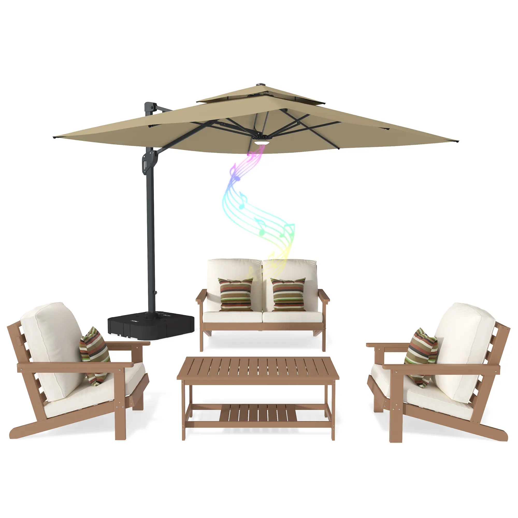 6-Piece Patio Furniture Set with Loveseat, 2 Lounge Chairs, Coffee Table and 10ft Outdoor Umbrella