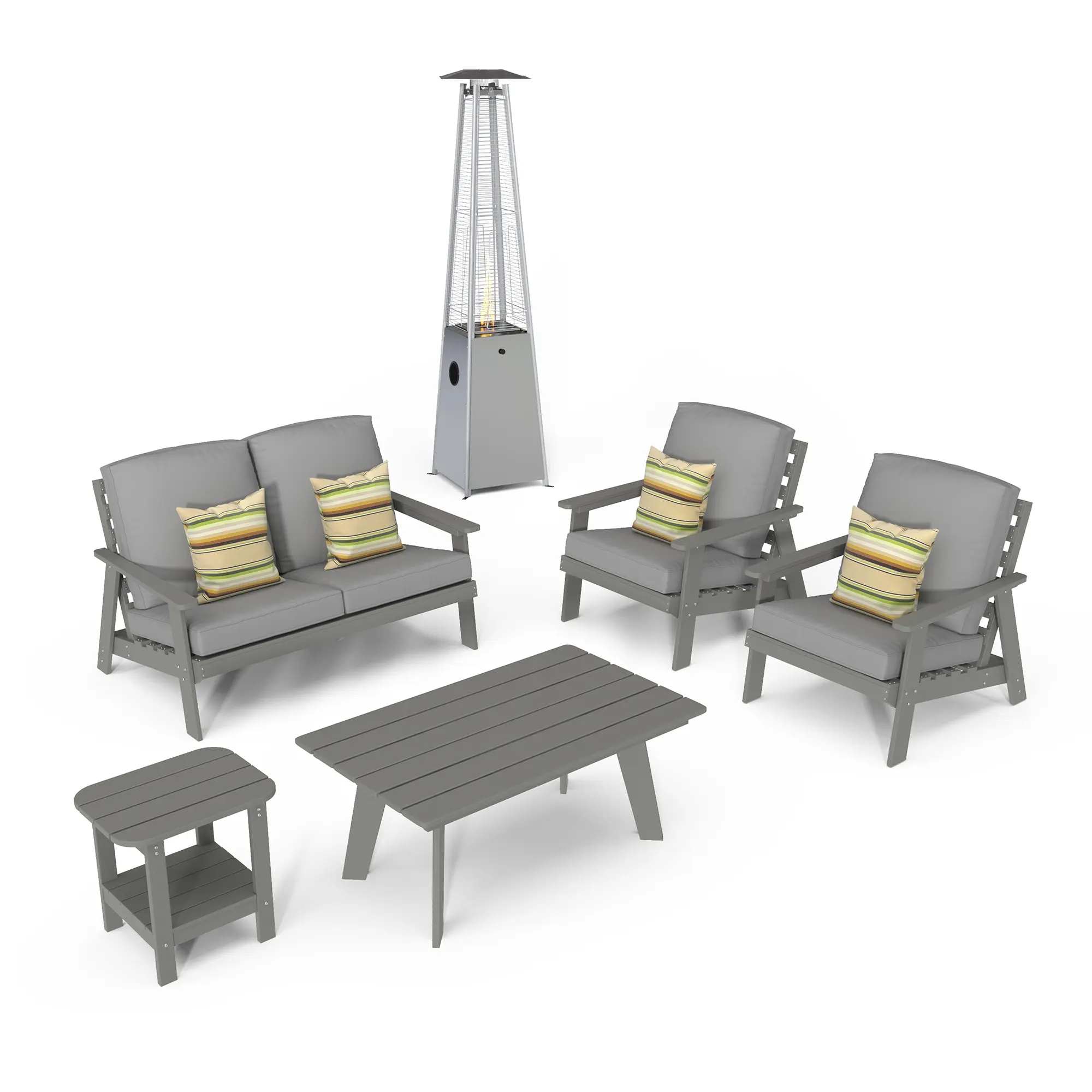 6-Piece Patio Conversation Set with Rectangular Coffee Table, Side Table and Heater