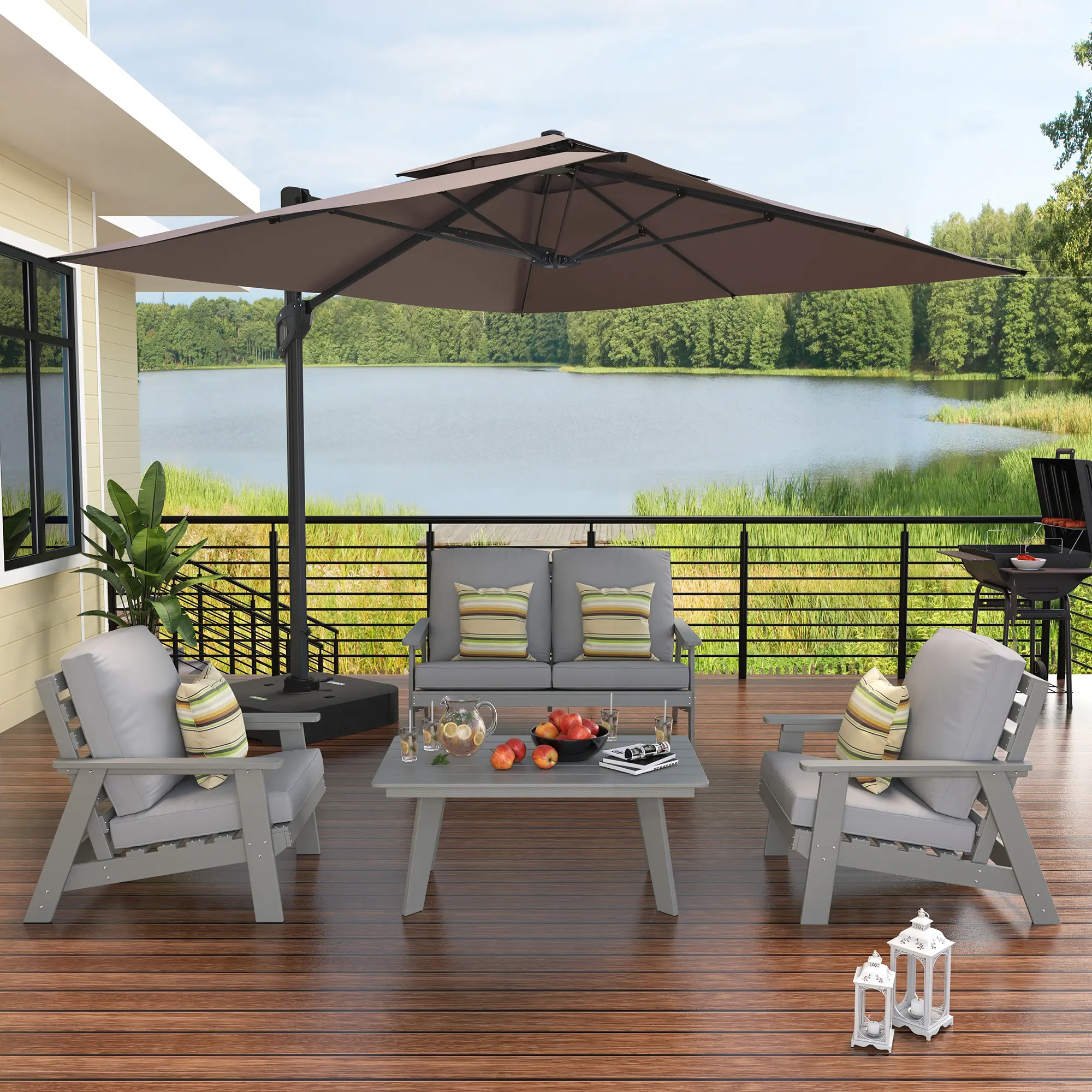 5-Piece Patio Lounge Set with Outdoor Umbrella and Coffee Table