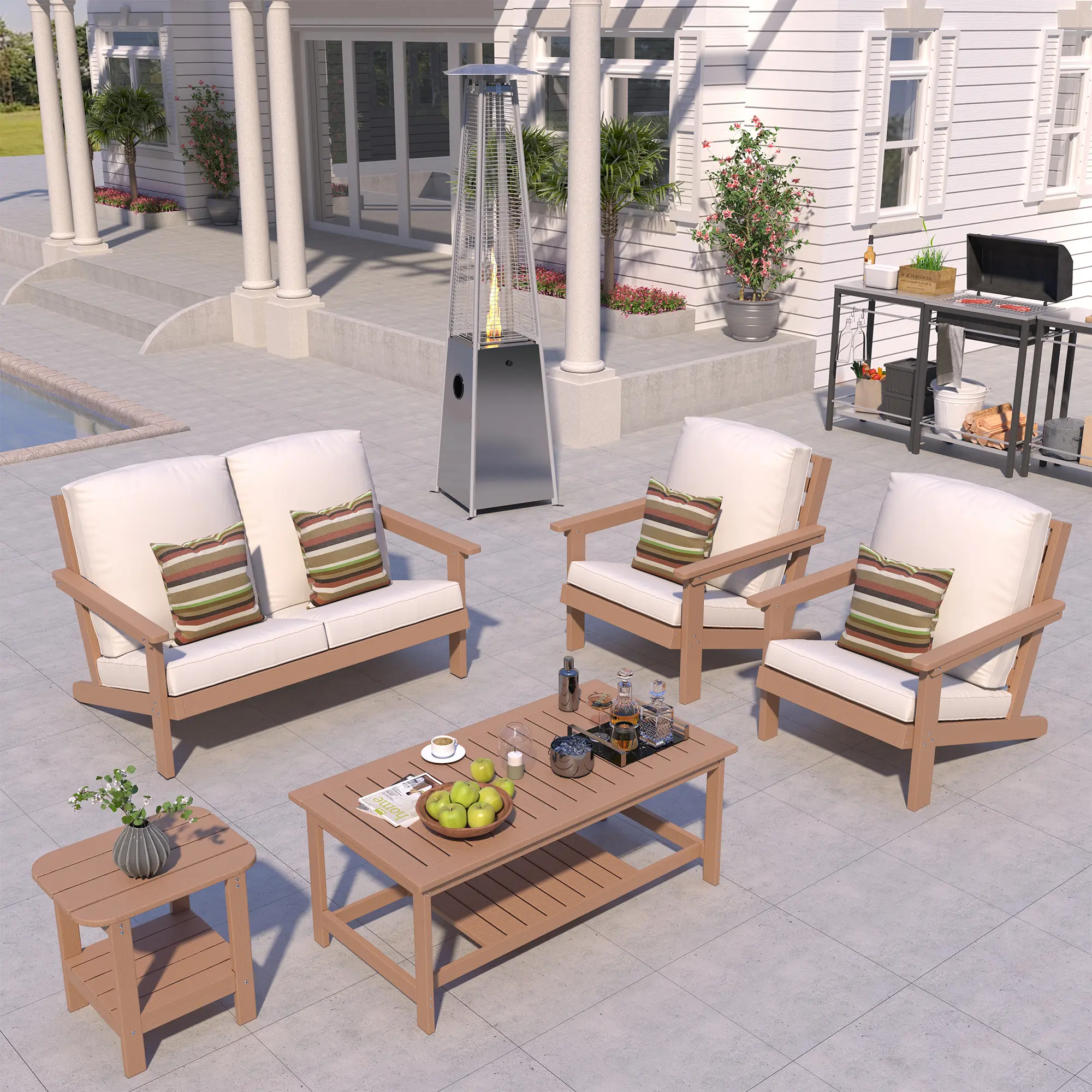 6-Piece Patio Furniture Set with Patio Lounge Chairs and Gas Propane Heater