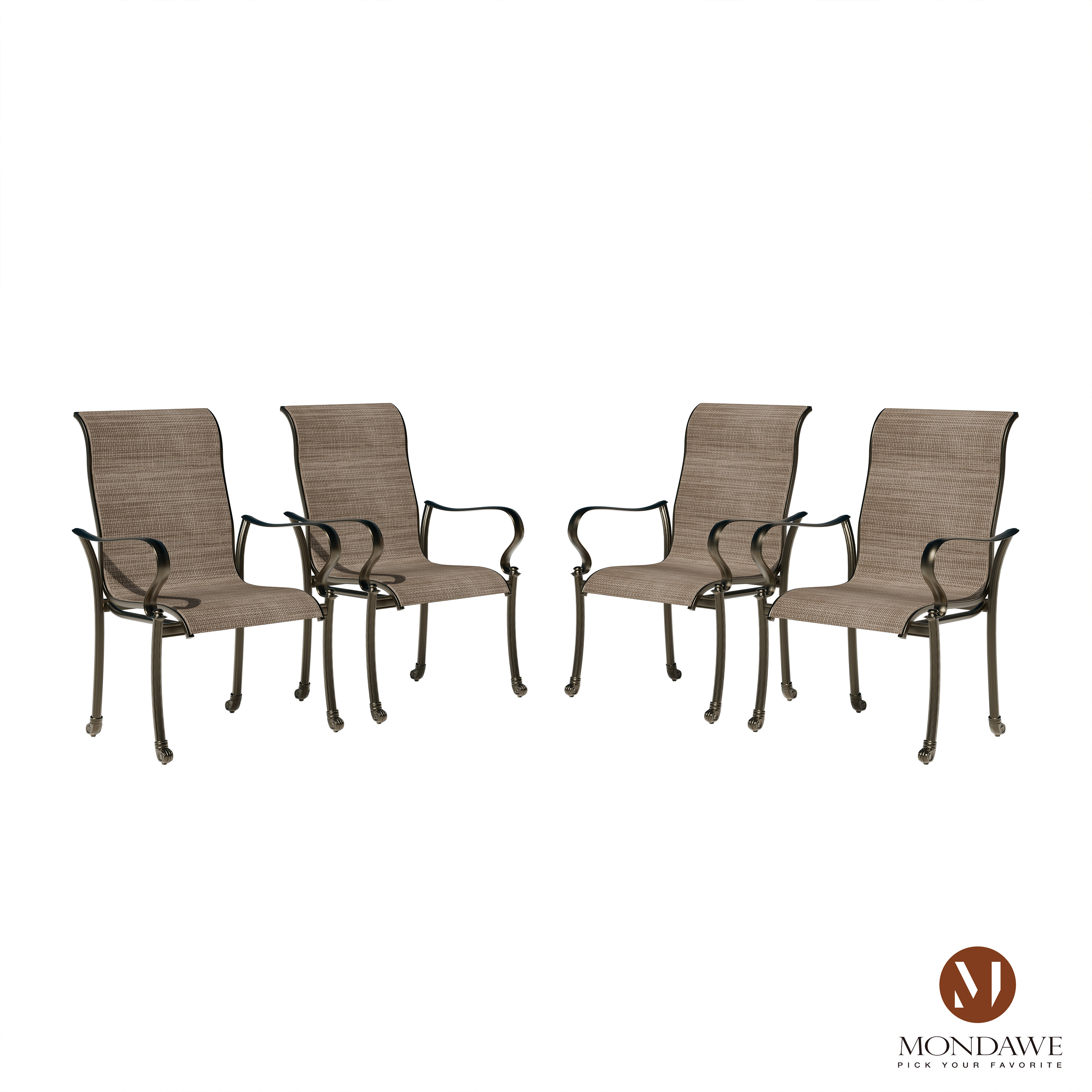 Set of 4 Outdoor Cast Aluminum Dining Chairs with Textilene Seats & High-Back Design - Weather-Resistant Patio Chairs