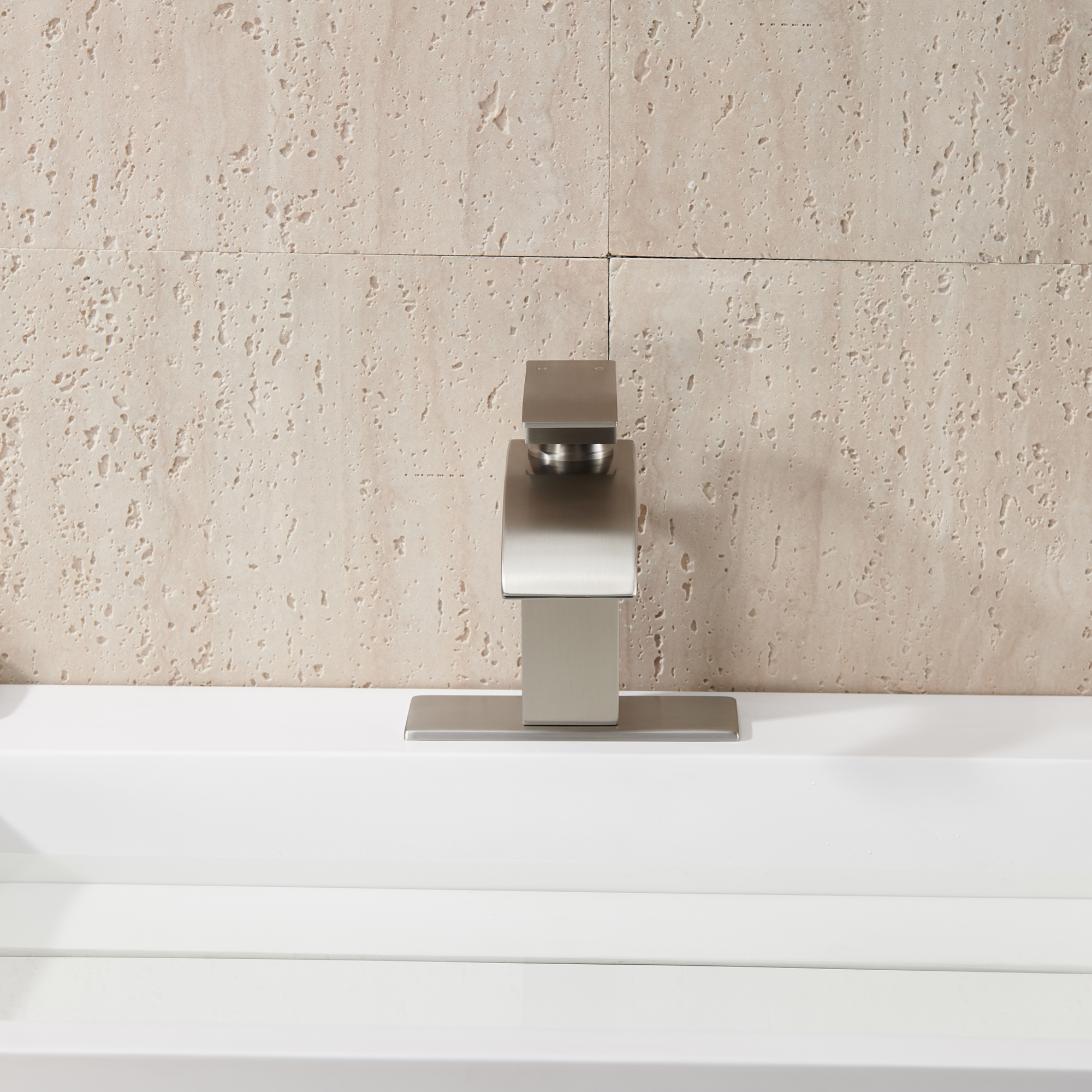 Mondawe Waterfall Spout Bathroom Faucet In Brushed Nickel Single Handle Bathroom Sink Faucet