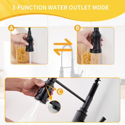 Mondawe Kitchen Faucets Commercial Single Handle Single Lever Pull Down Sprayer Spring Kitchen Sink Faucet