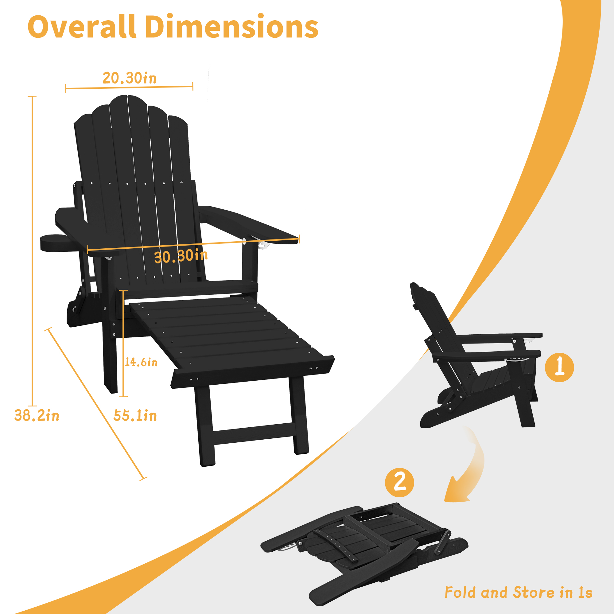 Mondawe Outdoor Adirondack Chair Plastic Frame Stationary with Slat Seat