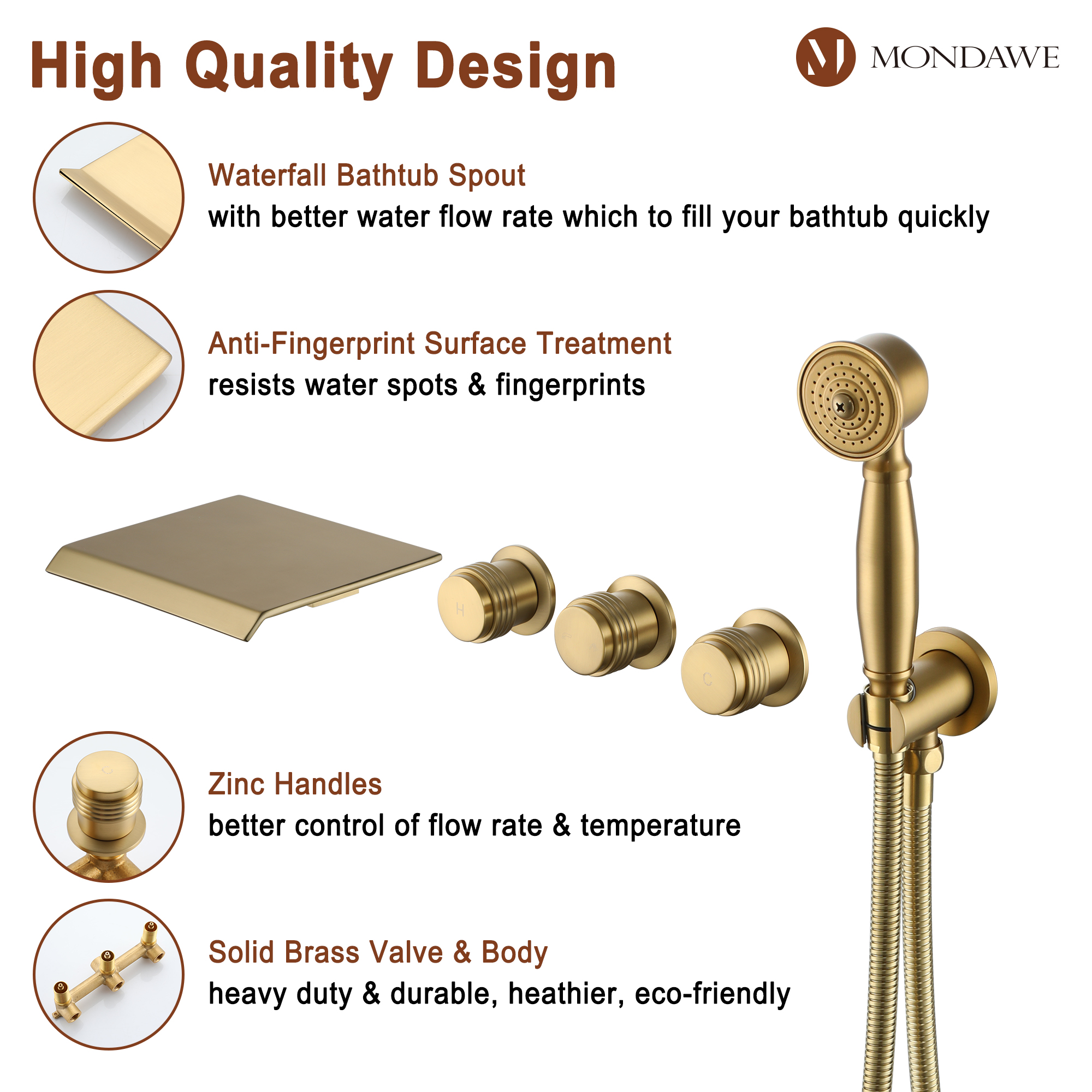 Eleanor 3-Handle Waterfall Wide-Spray High Pressure Tub and Shower Faucet With Valve