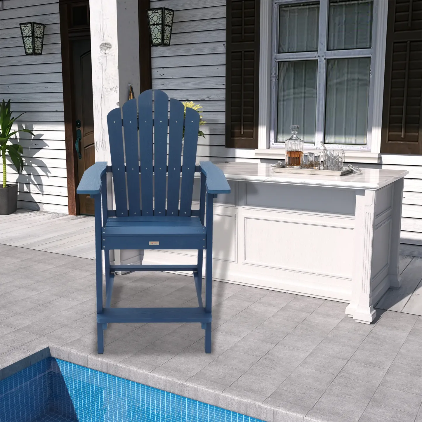 Outdoor Tall Adirondack Chair Bar Stool for Your Deck Front Porch Patio or Balcony Grey