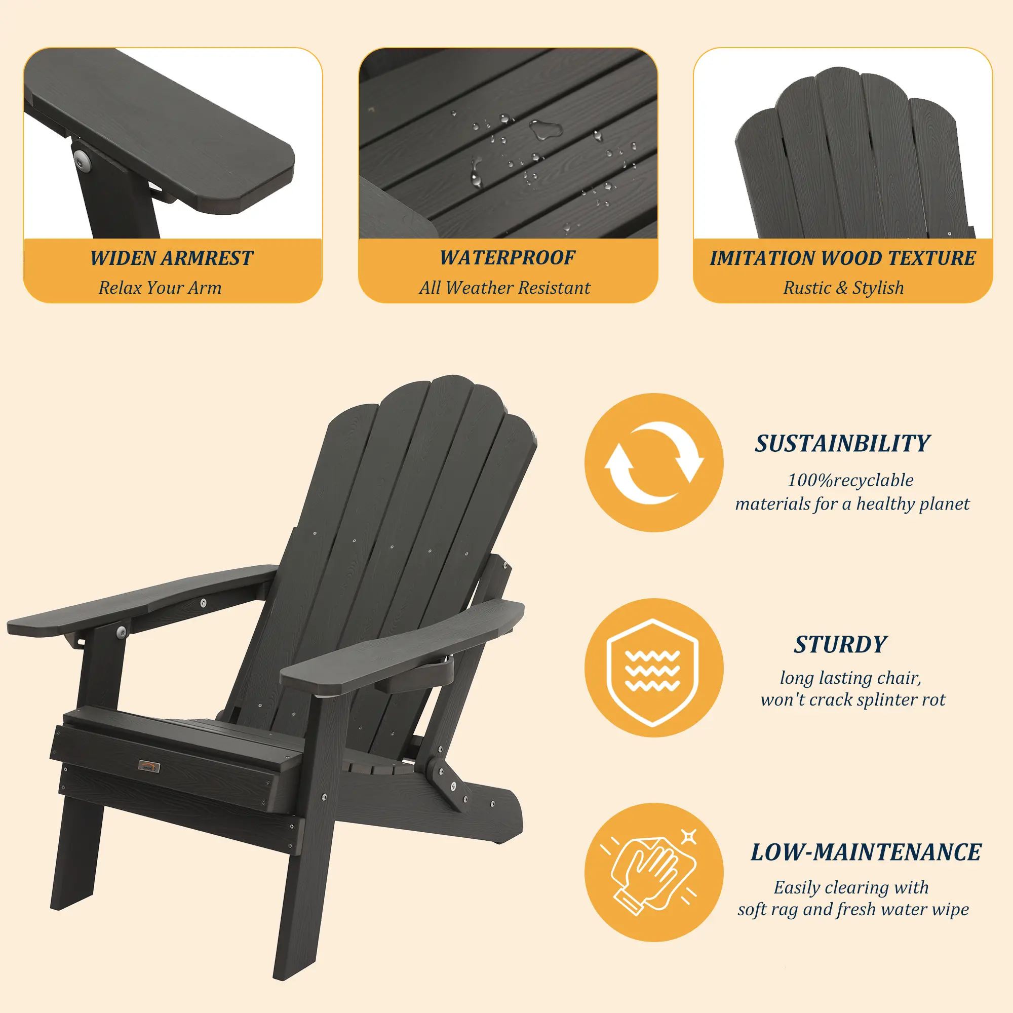 Adjustable Adirondack Chair with Wider Seat & Cup Holder