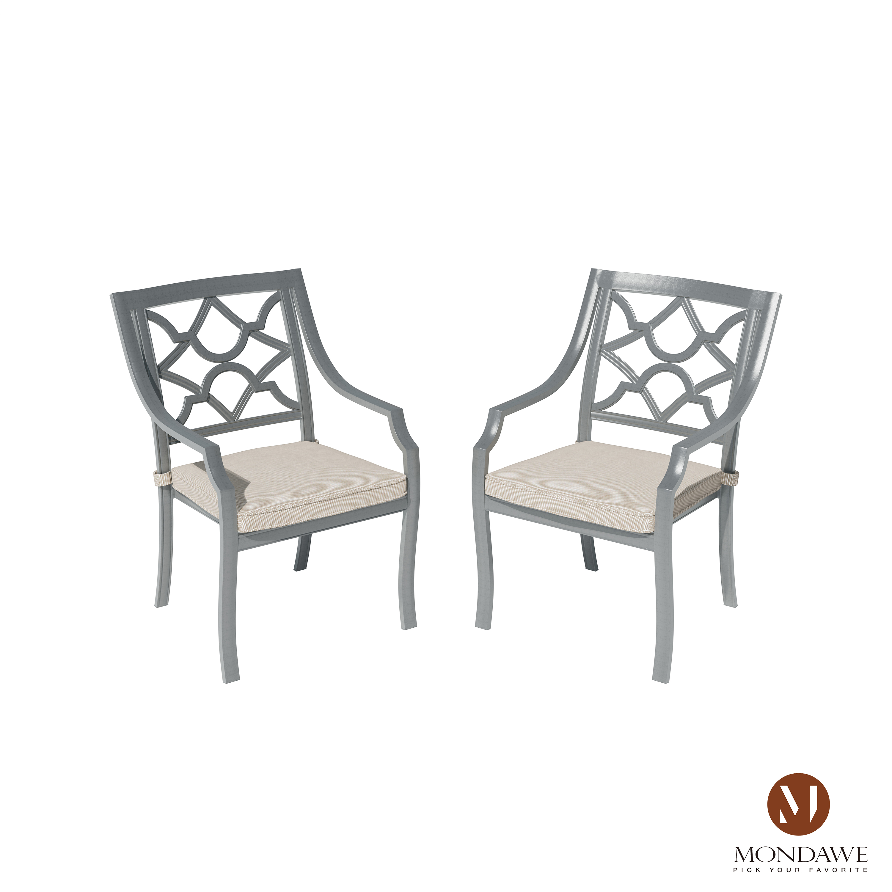 Powder Coated Cast Aluminum Outdoor Dining Armchair with Cushion (Set of 2)