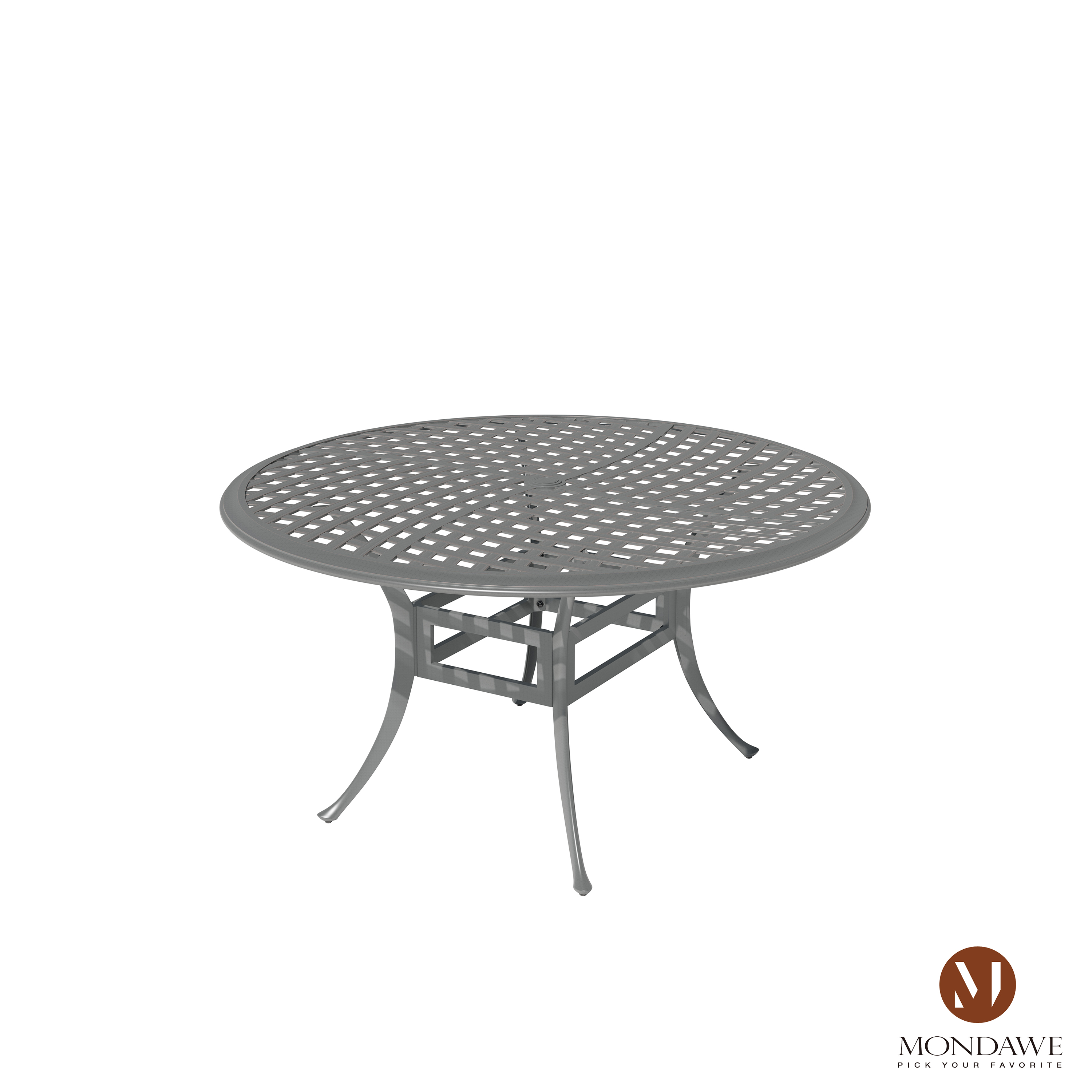 53-Inch Powder-Coated Cast Aluminum Outdoor Dining Table with Umbrella Hole - Weather-Resistant Patio Table