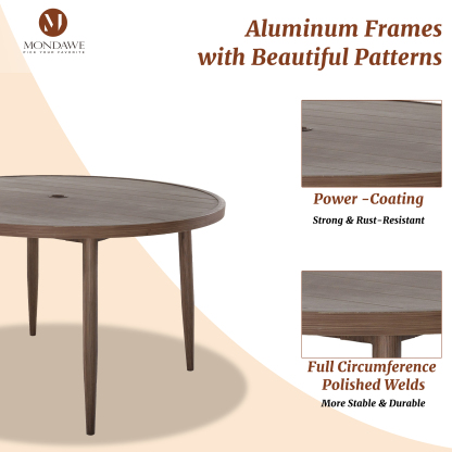 Mondawe 48" Round Aluminum Outdoor Dining Table with 2.1 inch Umbrella Hole