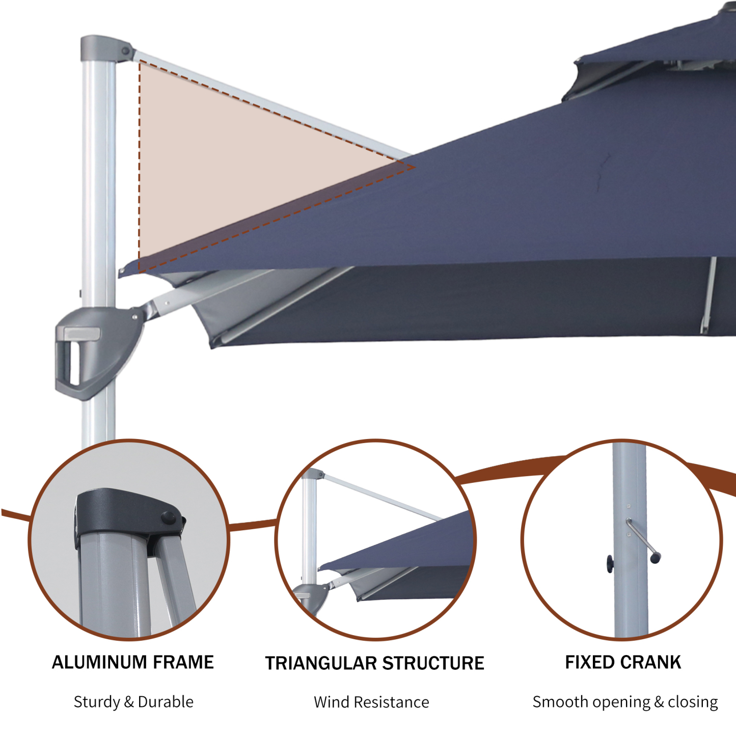 Mondawe Adjustable 5 Angle Cantilever Patio Umbrellas 10ft Square Outdoor Umbrella 