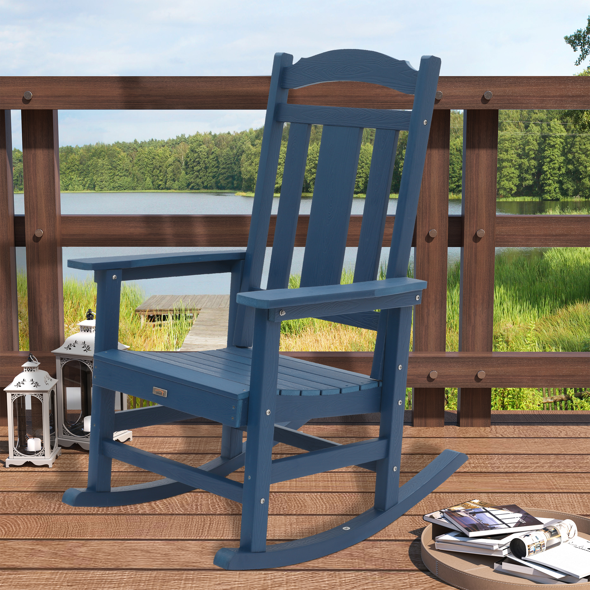 Mondawe Outdoor Porch Rocker Chair for Adults for Garden and Lawn Blue