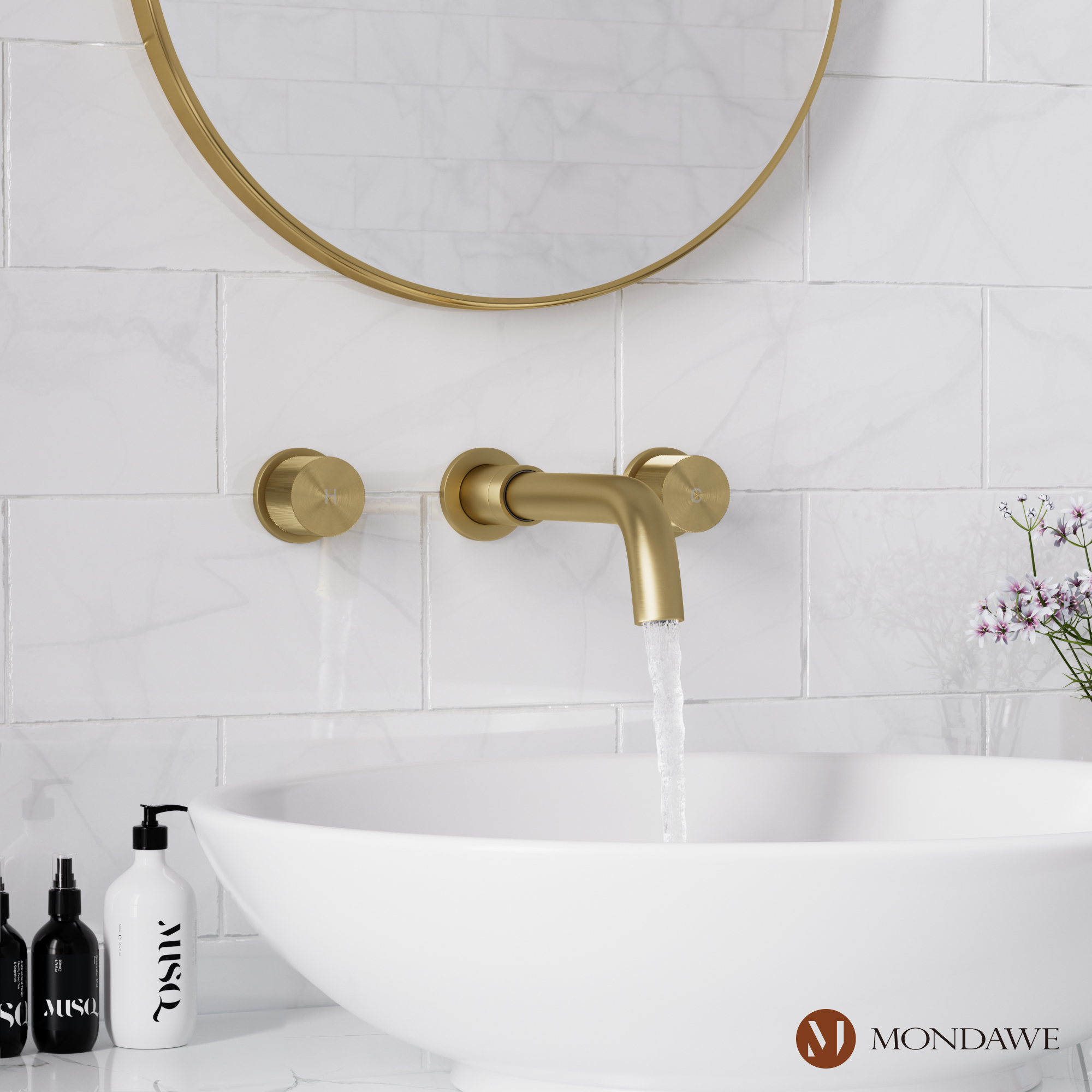 Wall Mounted Basin Faucet in Brushed Gold/BlackNickel Brushed
