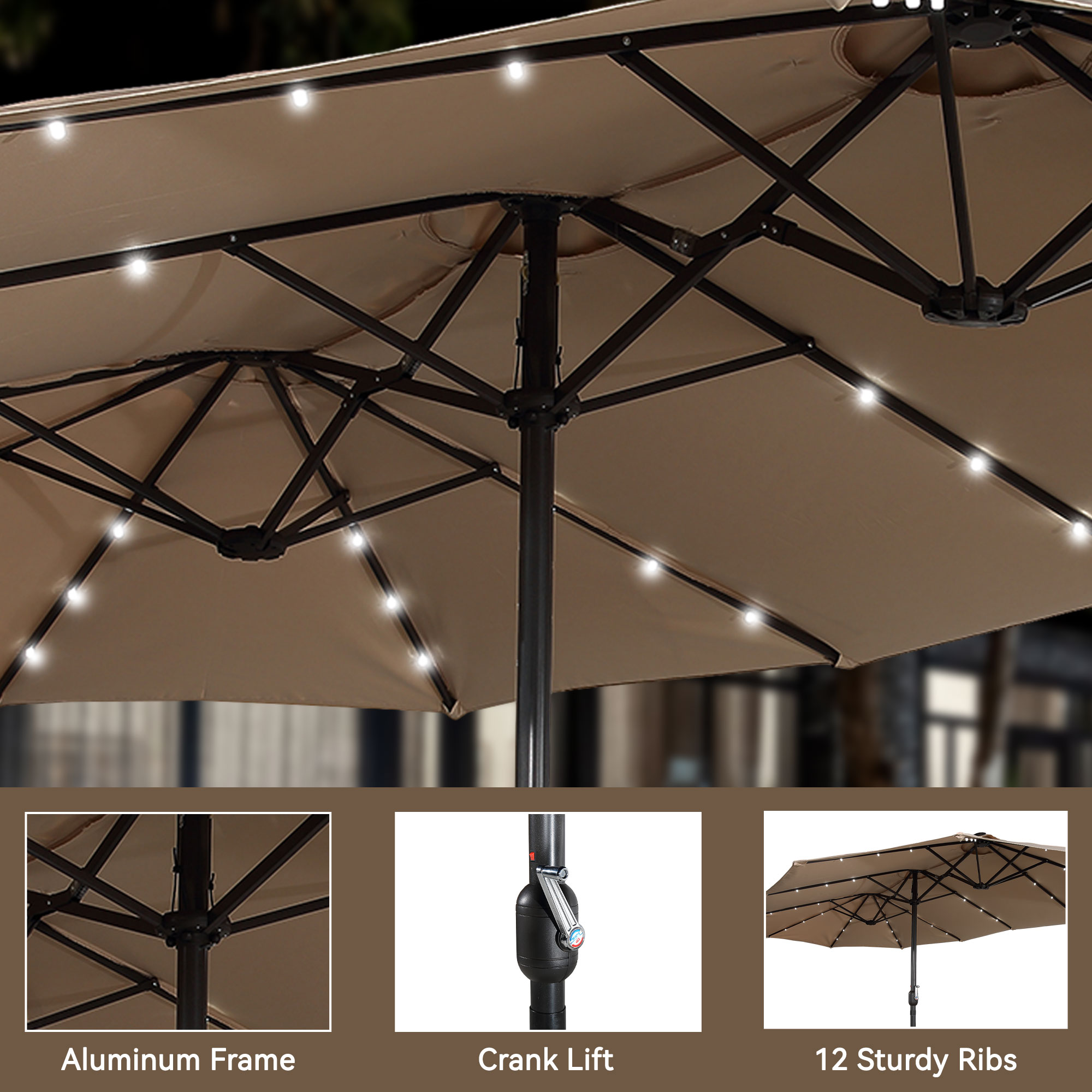 Mondawe 15ft Rectangular Patio Umbrella with Base and LED Lights