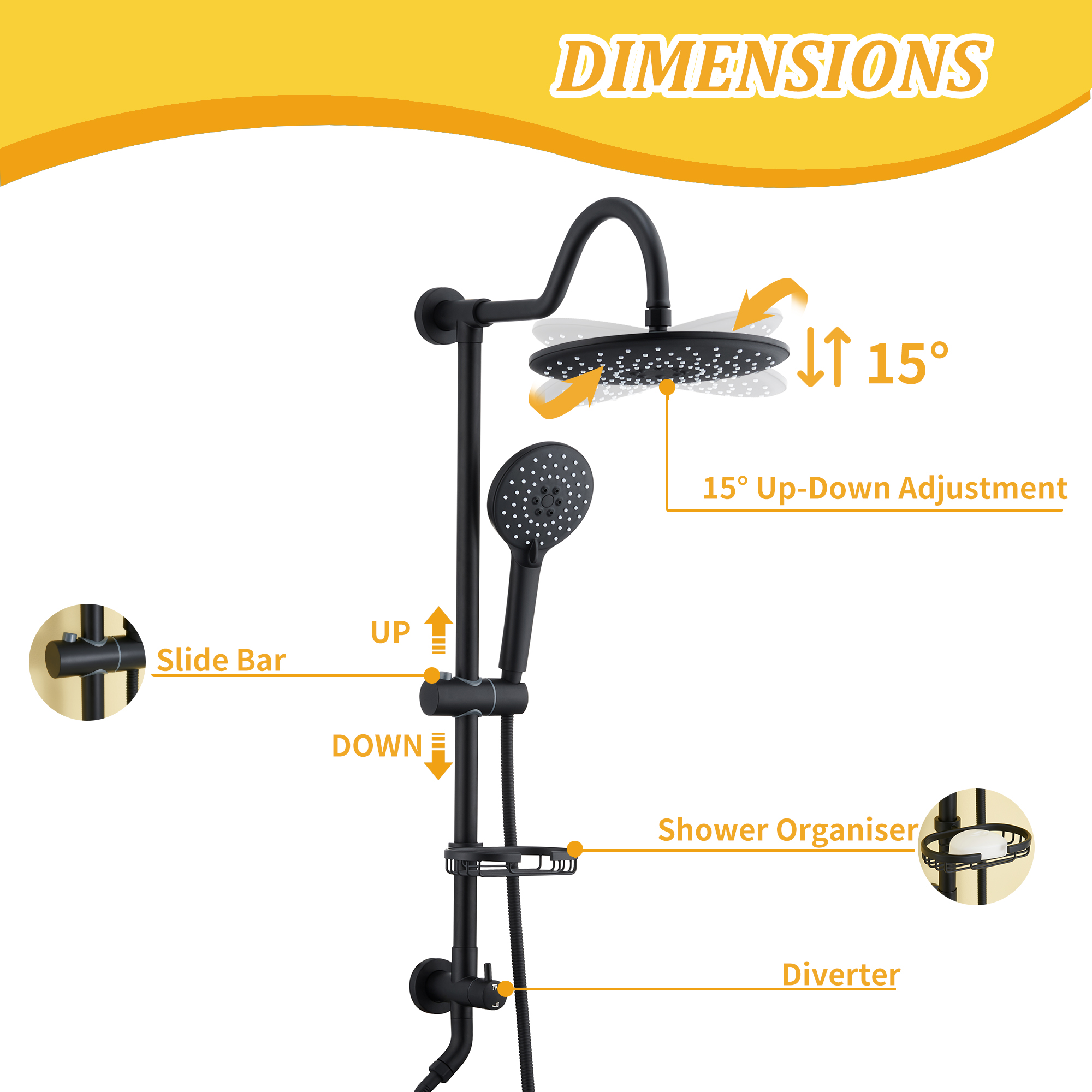 Mondawe ShowerSpas Shower System, with 10" Rain Showerhead, 4-Function Hand Shower, Adjustable Slide Bar and Soap Dish, Matte Black Finish