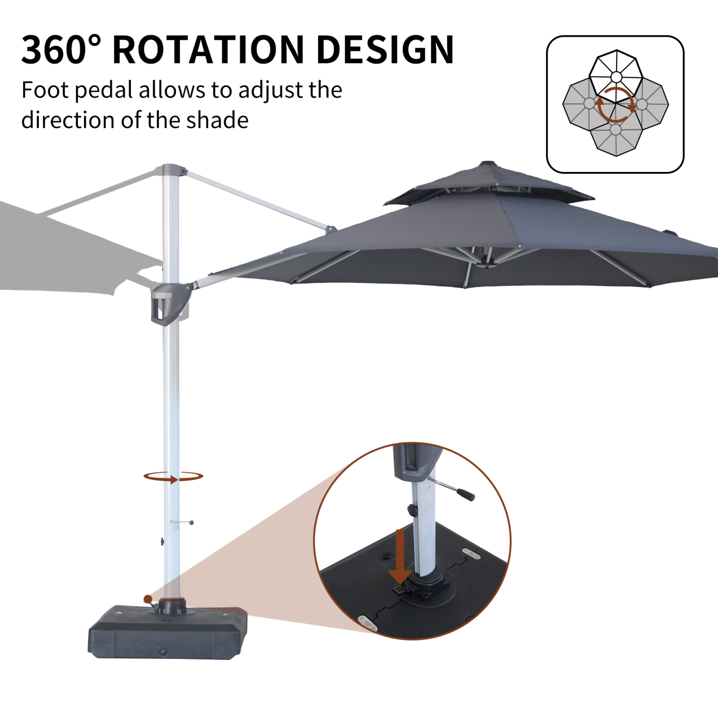 MD01WGKC11RGY-Mondawe Large Octagon Cantilever Patio Umbrellas Adjustable 5 Angle Outdoor Umbrella 