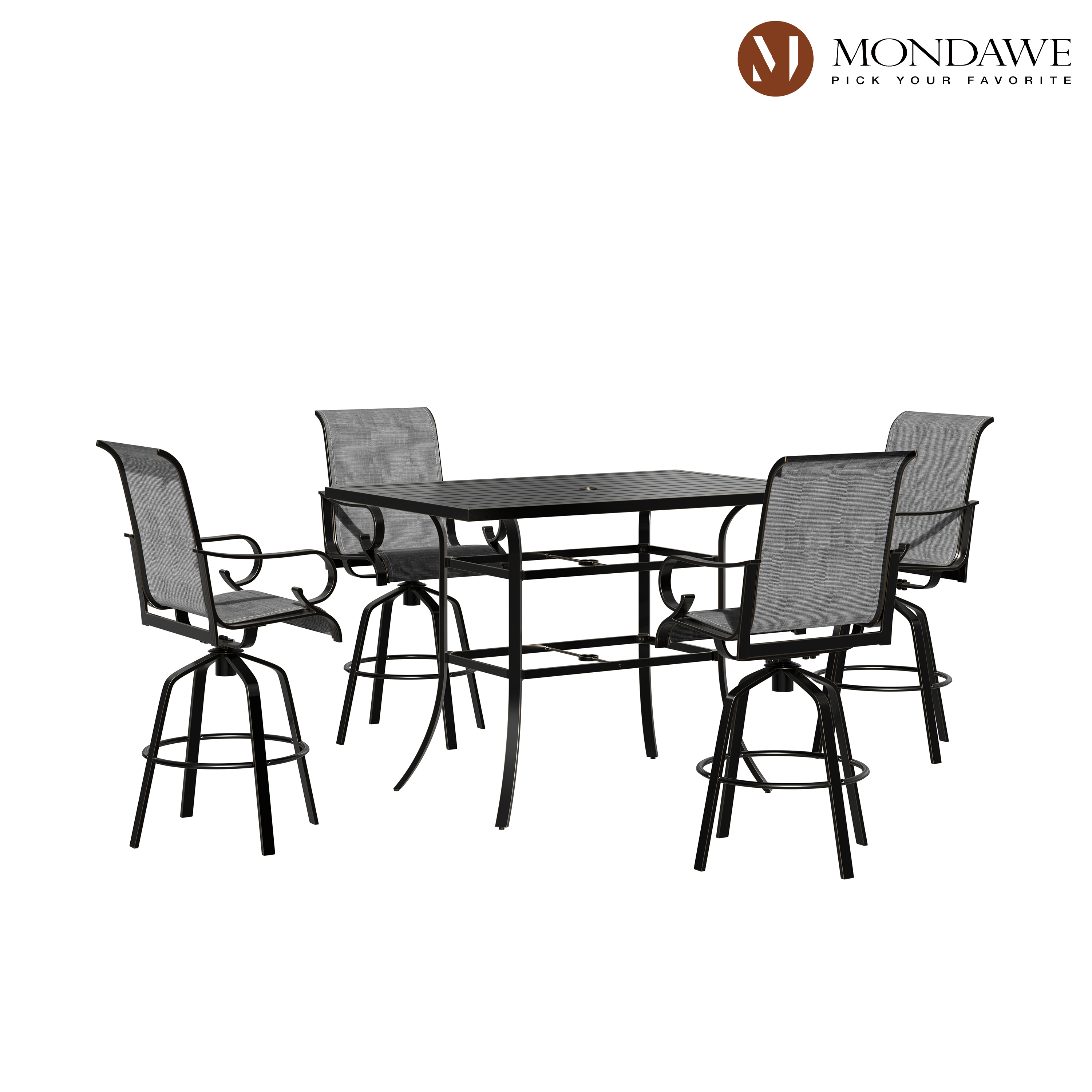 5-Piece Dining Set Outdoor Patio Cast Aluminum Swivel Chair with Table in Black