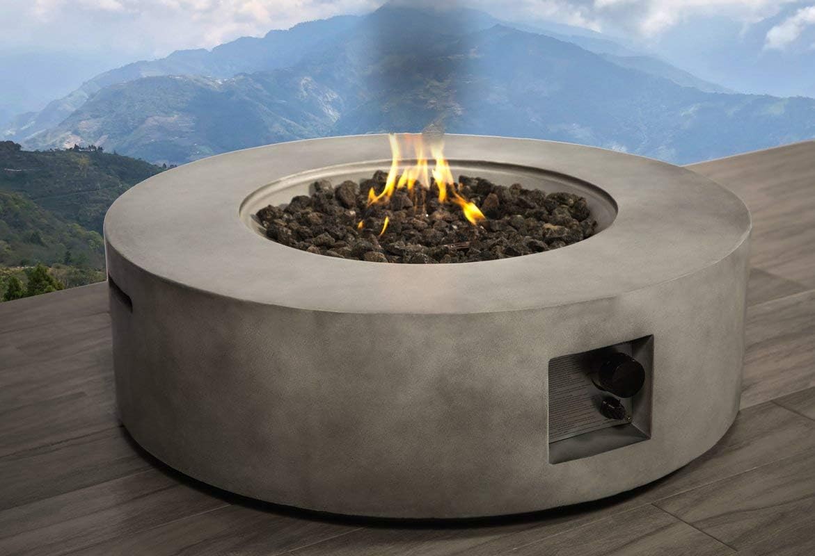 11" H x 30" W Fiber Reinforced Concrete Propane/Natural Gas Outdoor Fire Pit Table with Lid (Concrete)CM-1003C 