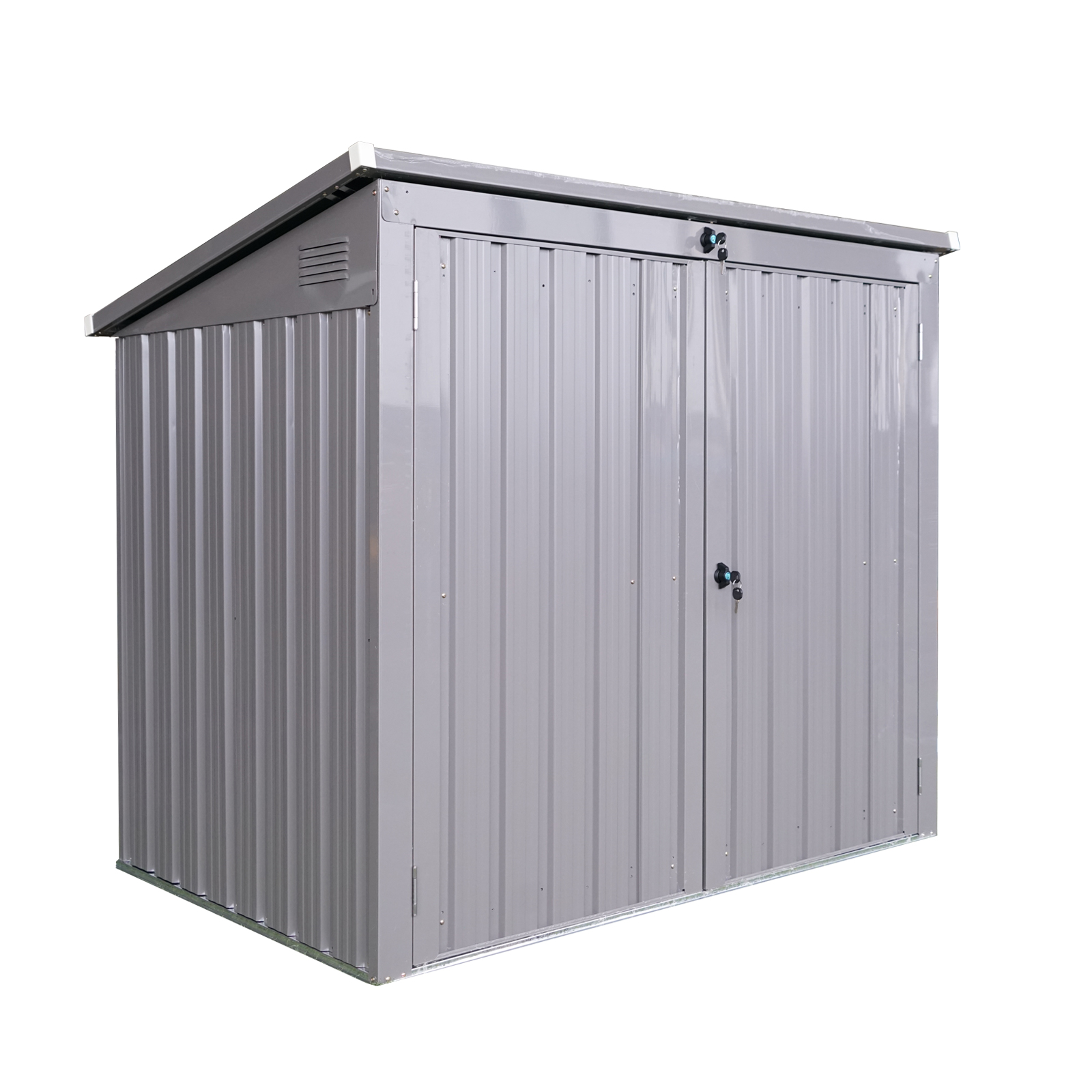 Garbage Bin Shed Stores 2 Trash Cans Metal Outdoor Bin Shed for Garbage Storage,Stainless Galvanized Steel, Bin Shed for Garden Yard Lawn Gray 