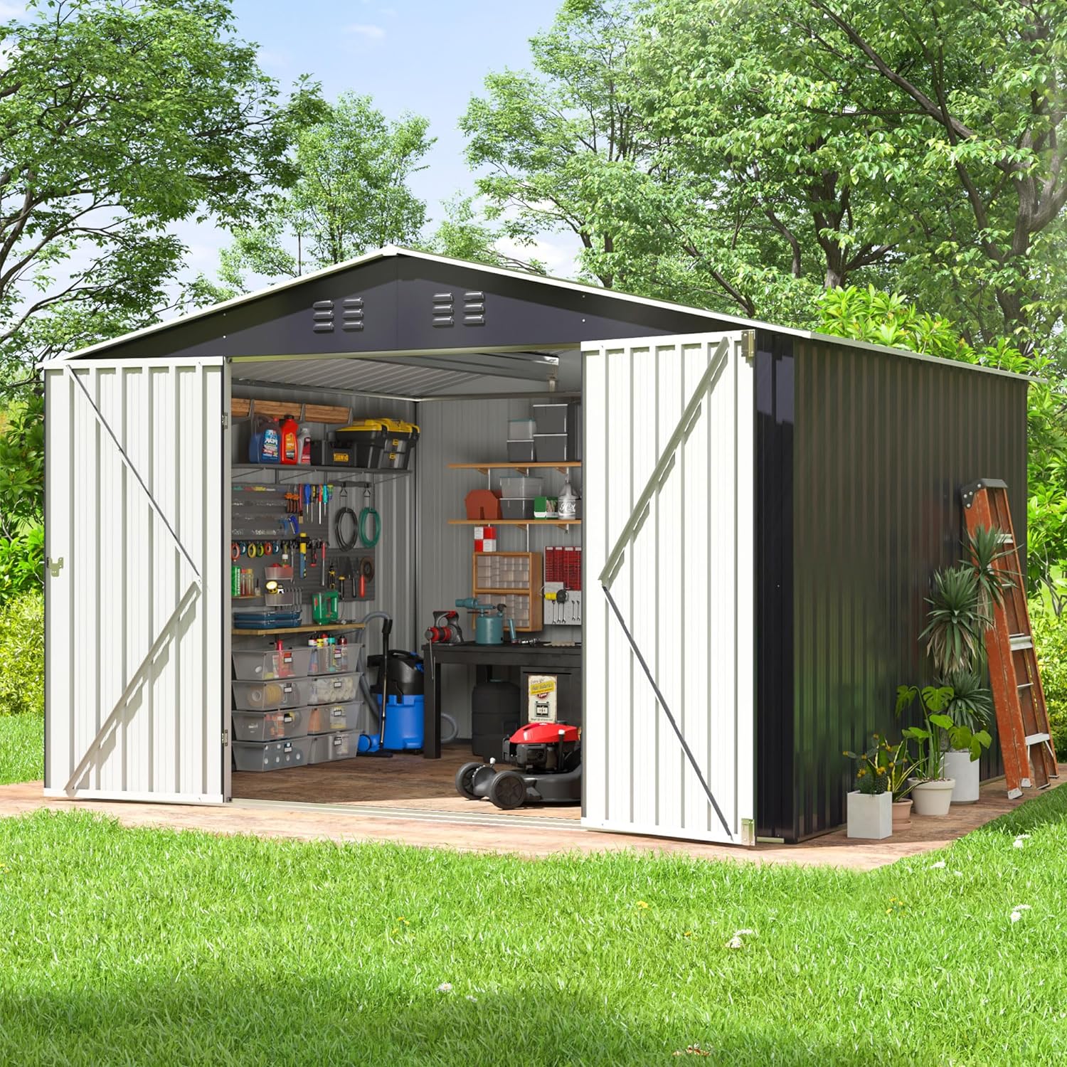 Outdoor Sheds 6FT x 8FT & Outdoor Storage Clearance, Metal Anti-Corrosion Utility Tool House with Lockable Door & Shutter Vents, Waterproof Storage Garden Shed for Backyard Lawn Patio 