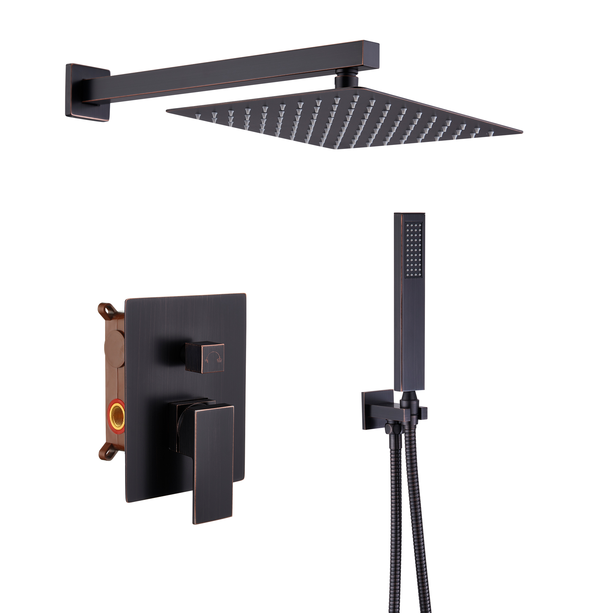 Mondawe 2 Functions Wall Mount Square Complete Shower System with 2.5 GPM 10 in Black/Rose Gold