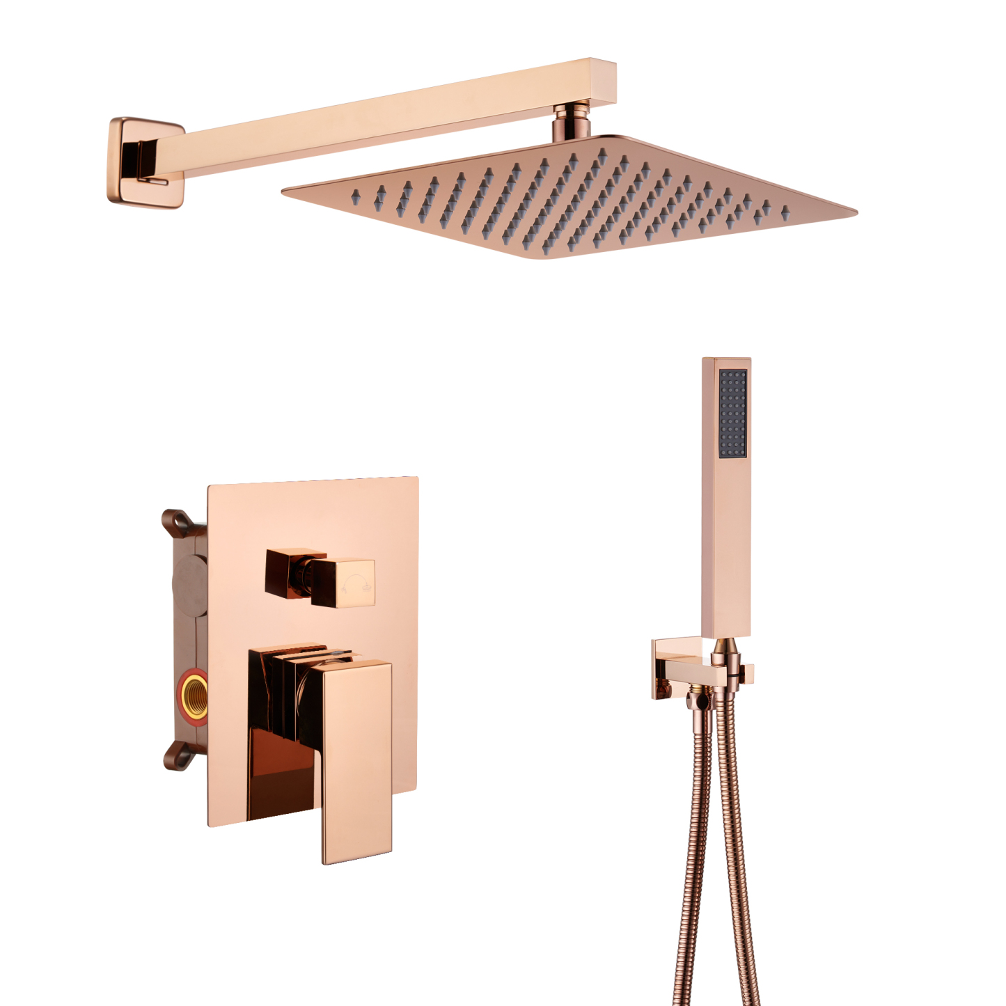 rg-Mondawe 2 Functions Wall Mount Square Complete Shower System with 2.5 GPM 10 in Black/Rose Gold