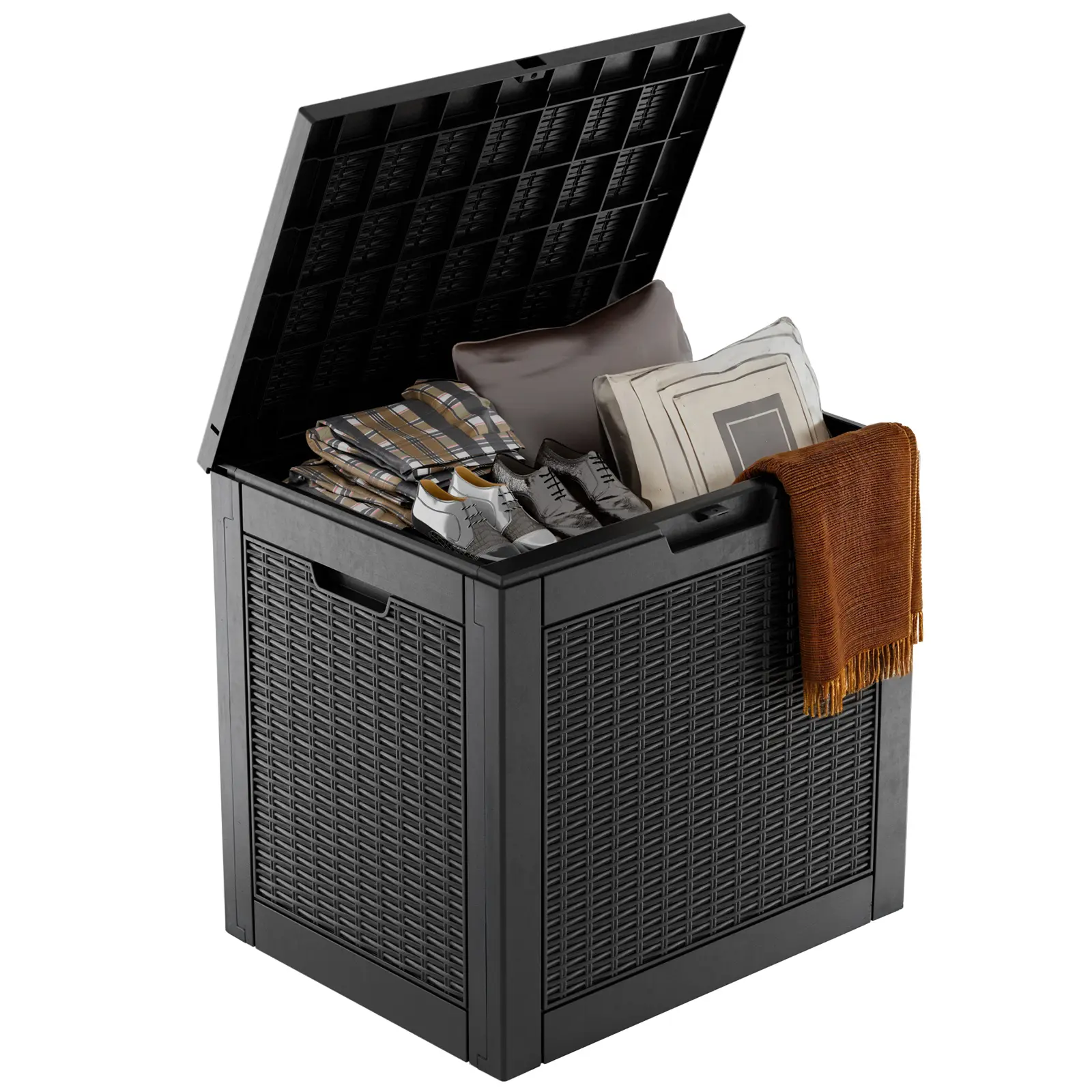31 Gallon Waterproof Resin Deck Box Indoor Outdoor Rattan Texture Lockable Storage Container