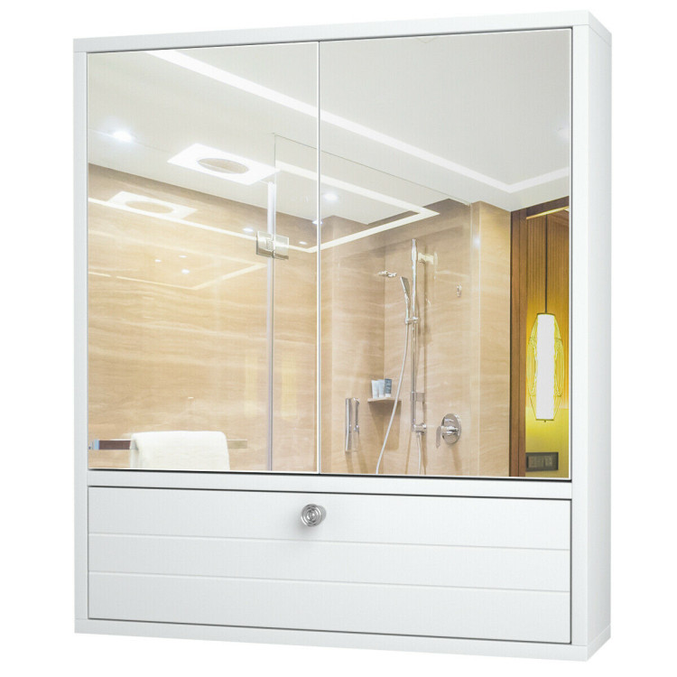 Double Door Wall-Mounted Bathroom Mirrored Medicine Cabinet