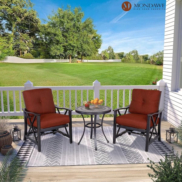 Dark Gold 3-Piece Cast Aluminum Patio Outdoor Bistro Table Set with Chili Red Cushion for Gazebo
