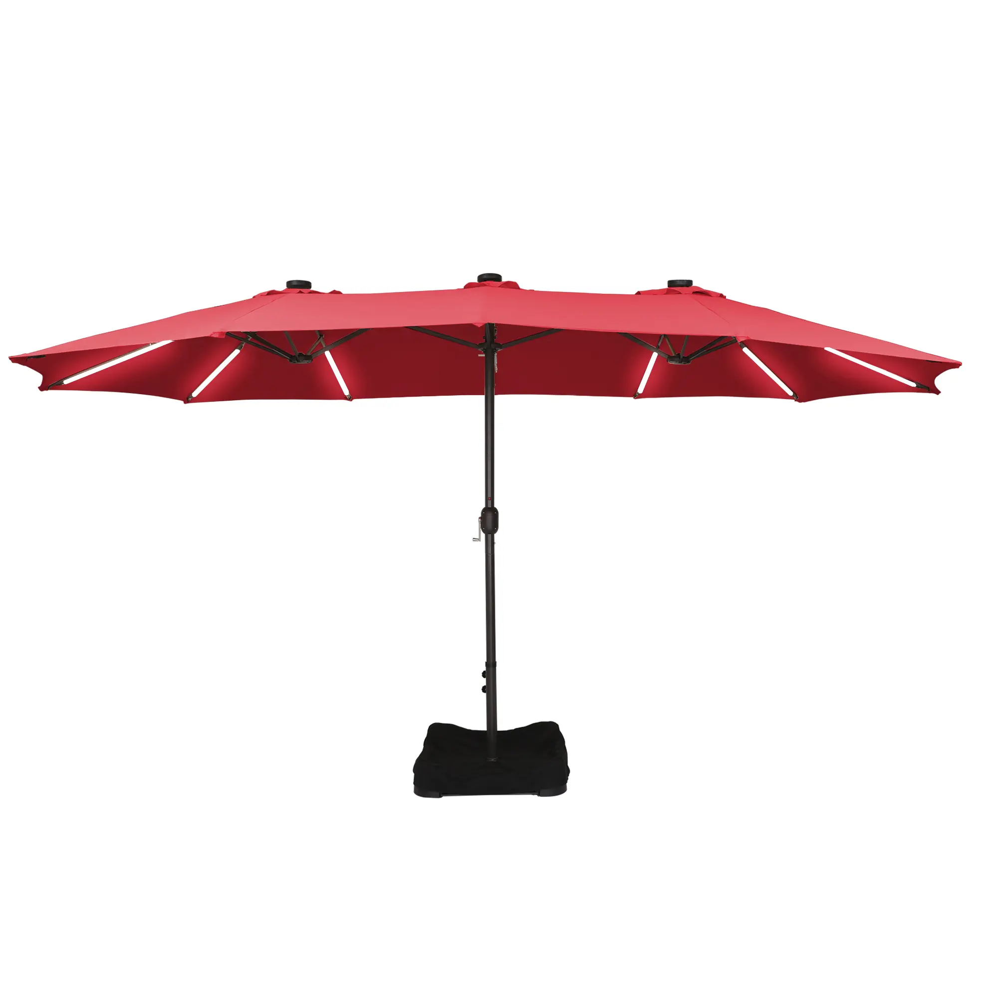 15ft Double-Sided Outdoor Umbrella with Solar String Lights & Base