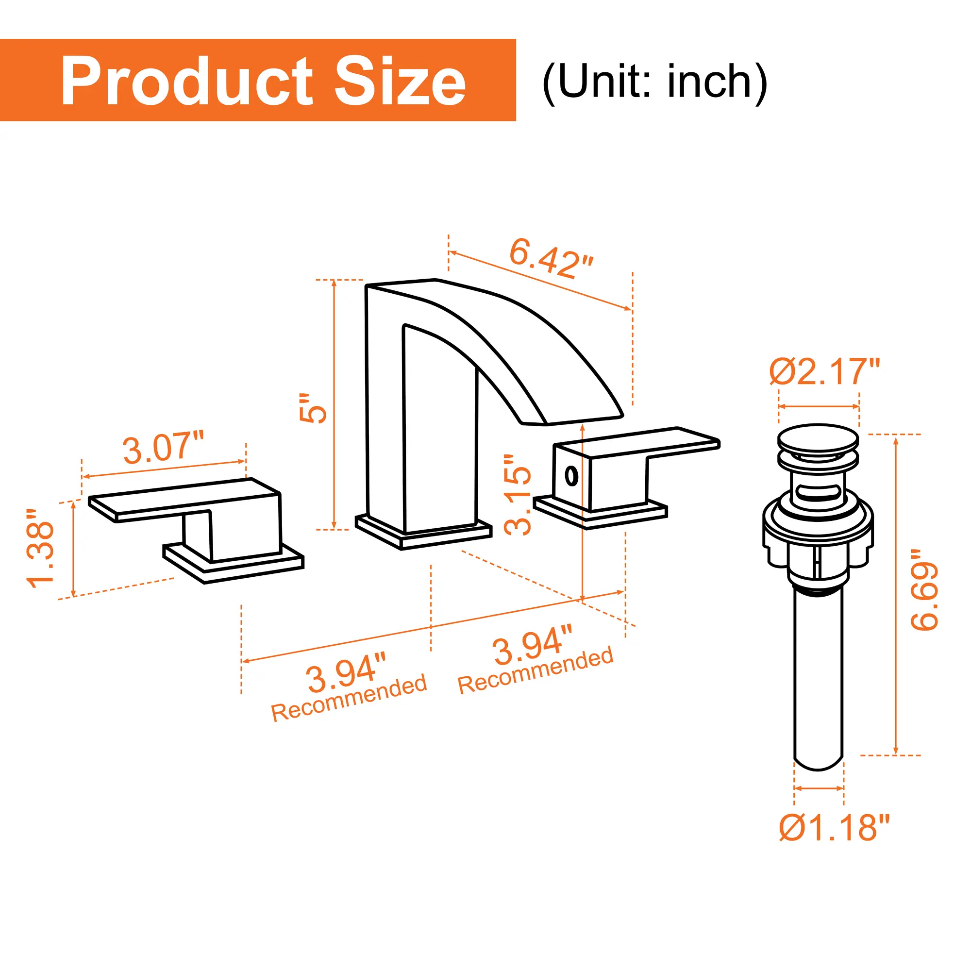 3 Holes Waterfall Bathroom Faucet Widespread Bathroom Sink Faucet with Pop Up Drain