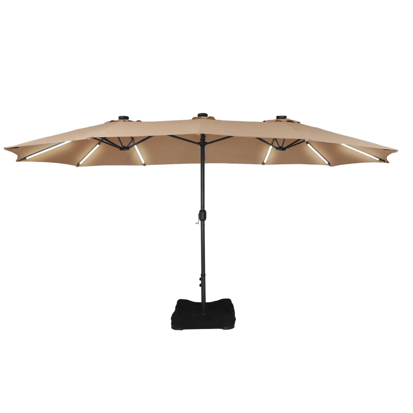15ft Double-Sided Outdoor Umbrella with Solar String Lights & Base