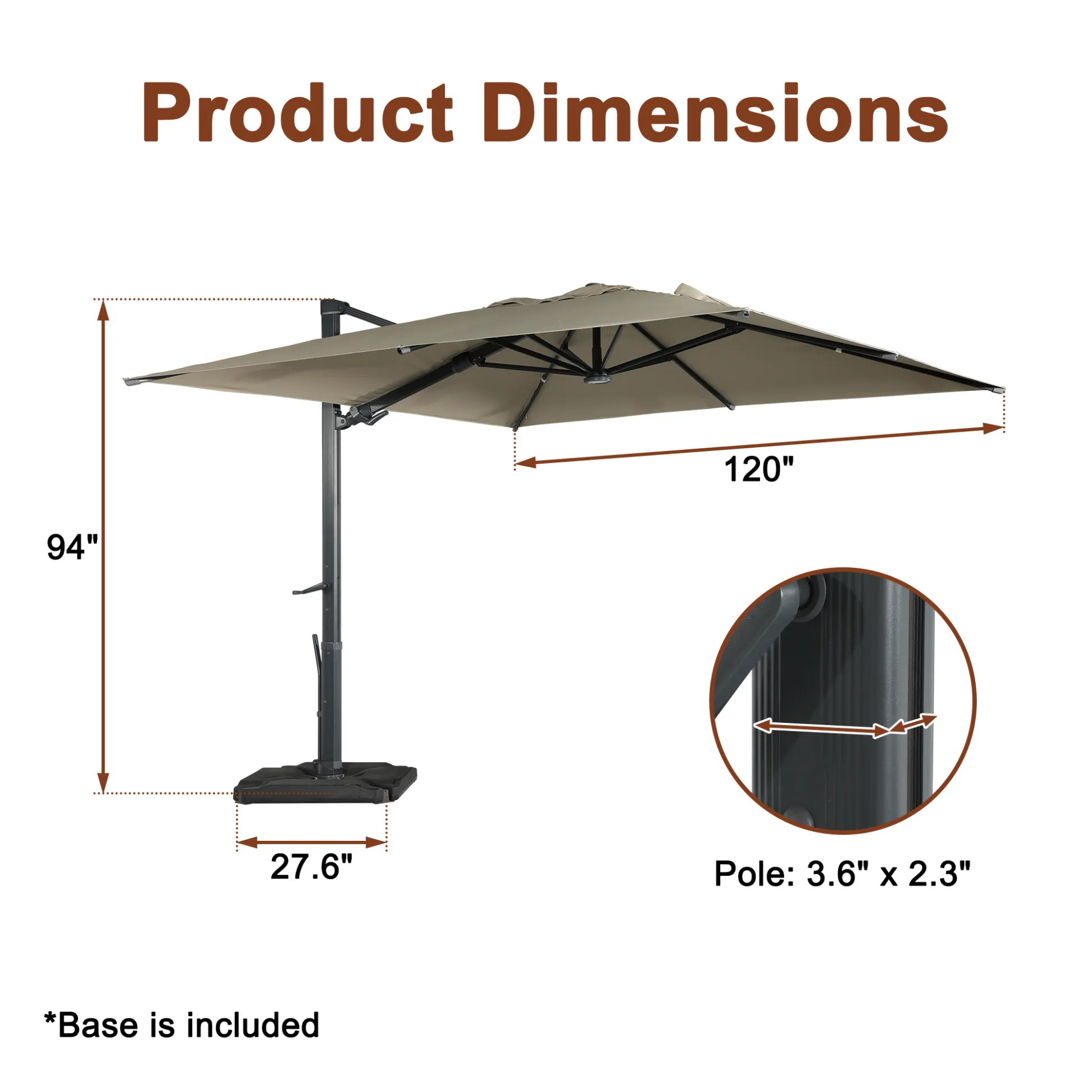 cantilever umbrella with expanded shade coverage